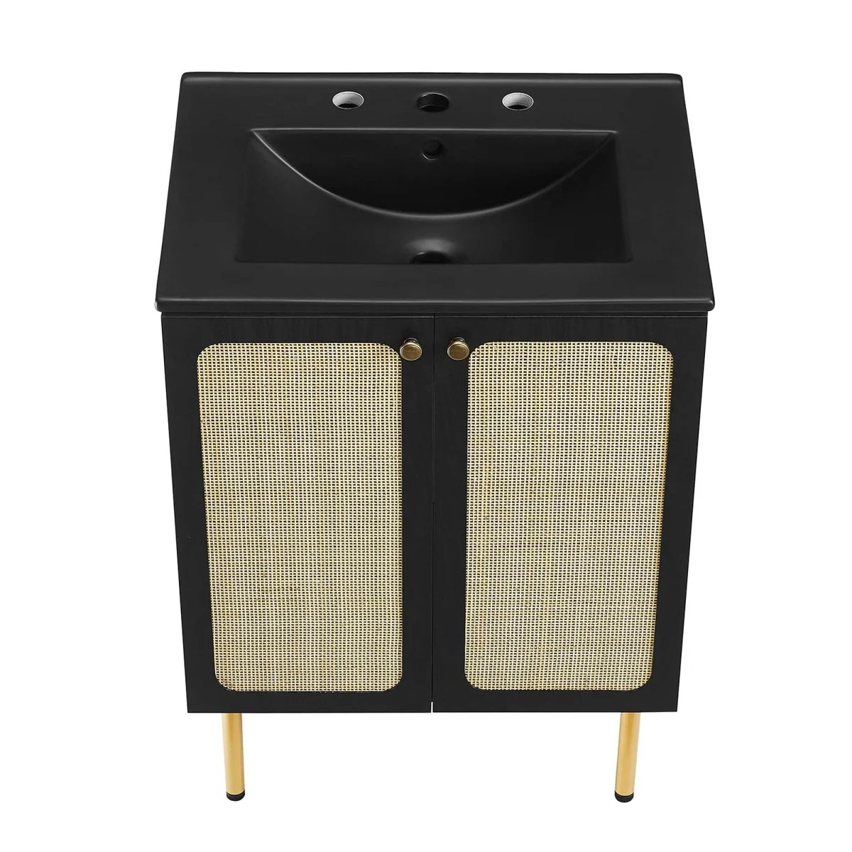 Freestanding Bathroom Vanity Cabinet with Rattan Weave Doors and Storage - Image 108