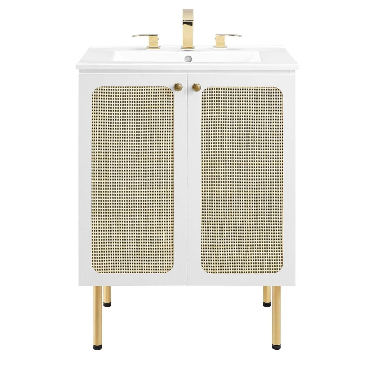 Freestanding Bathroom Vanity Cabinet with Rattan Weave Doors and Storage - Image 137