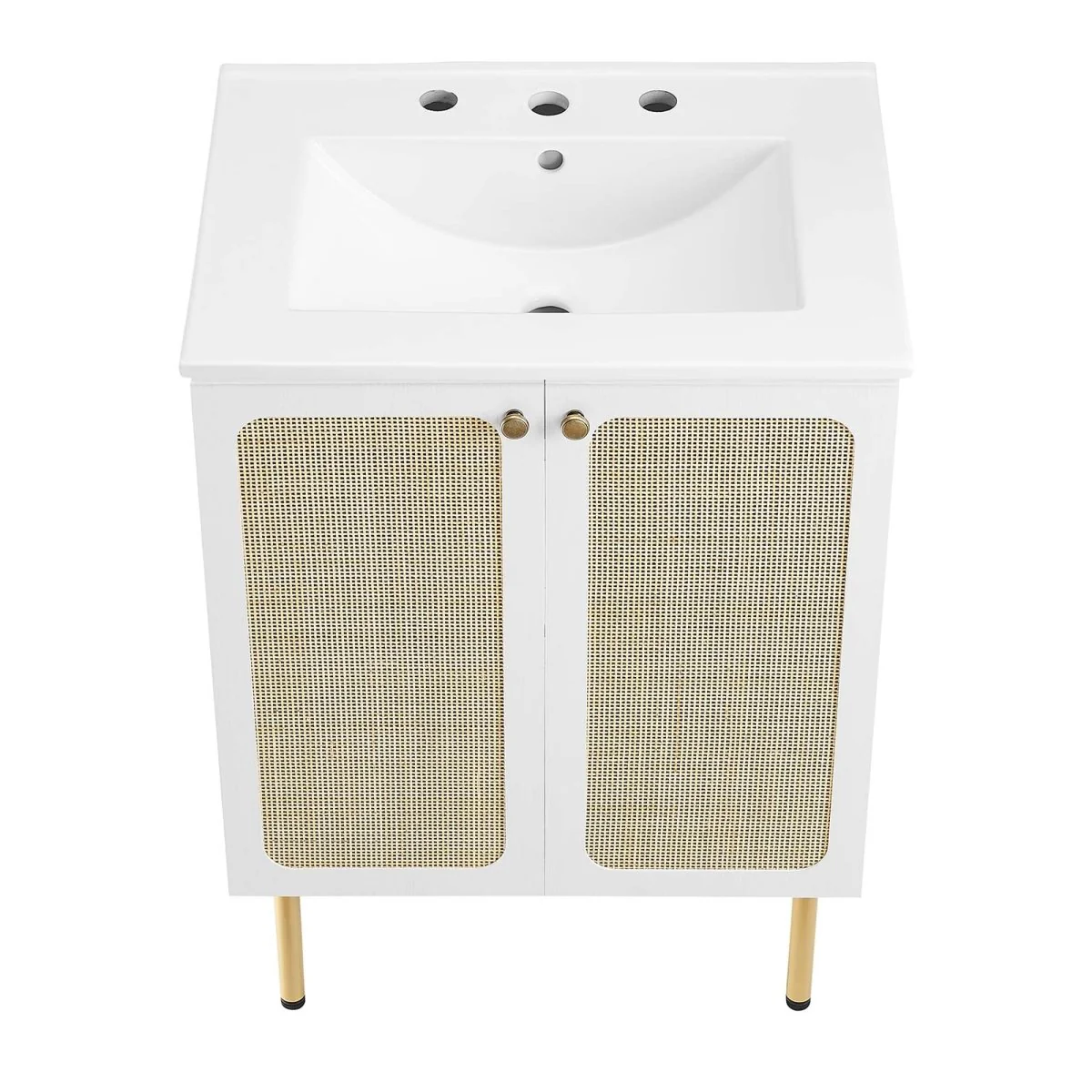 Freestanding Bathroom Vanity Cabinet with Rattan Weave Doors and Storage - Image 140