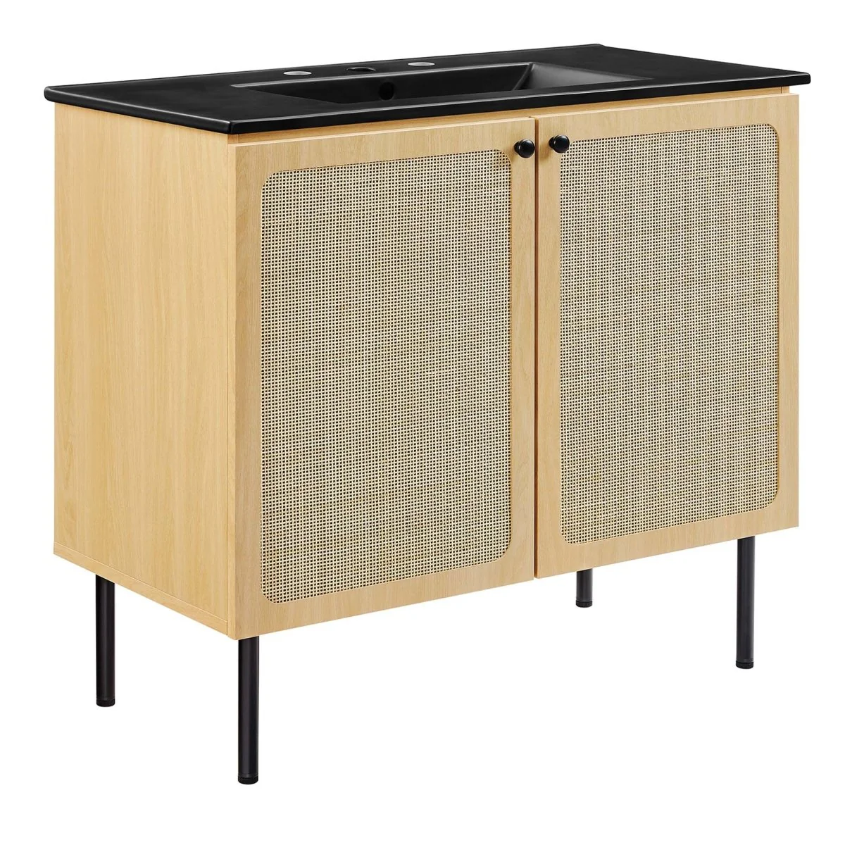 Freestanding Bathroom Vanity Cabinet with Rattan Weave Doors and Storage - Image 160
