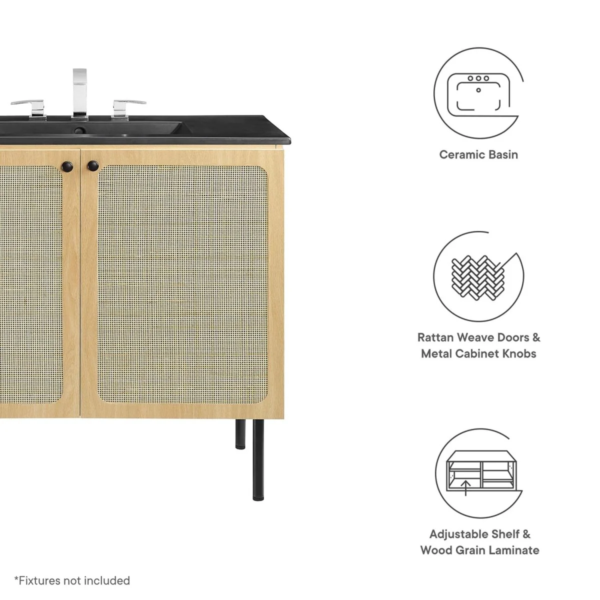 Freestanding Bathroom Vanity Cabinet with Rattan Weave Doors and Storage - Image 161