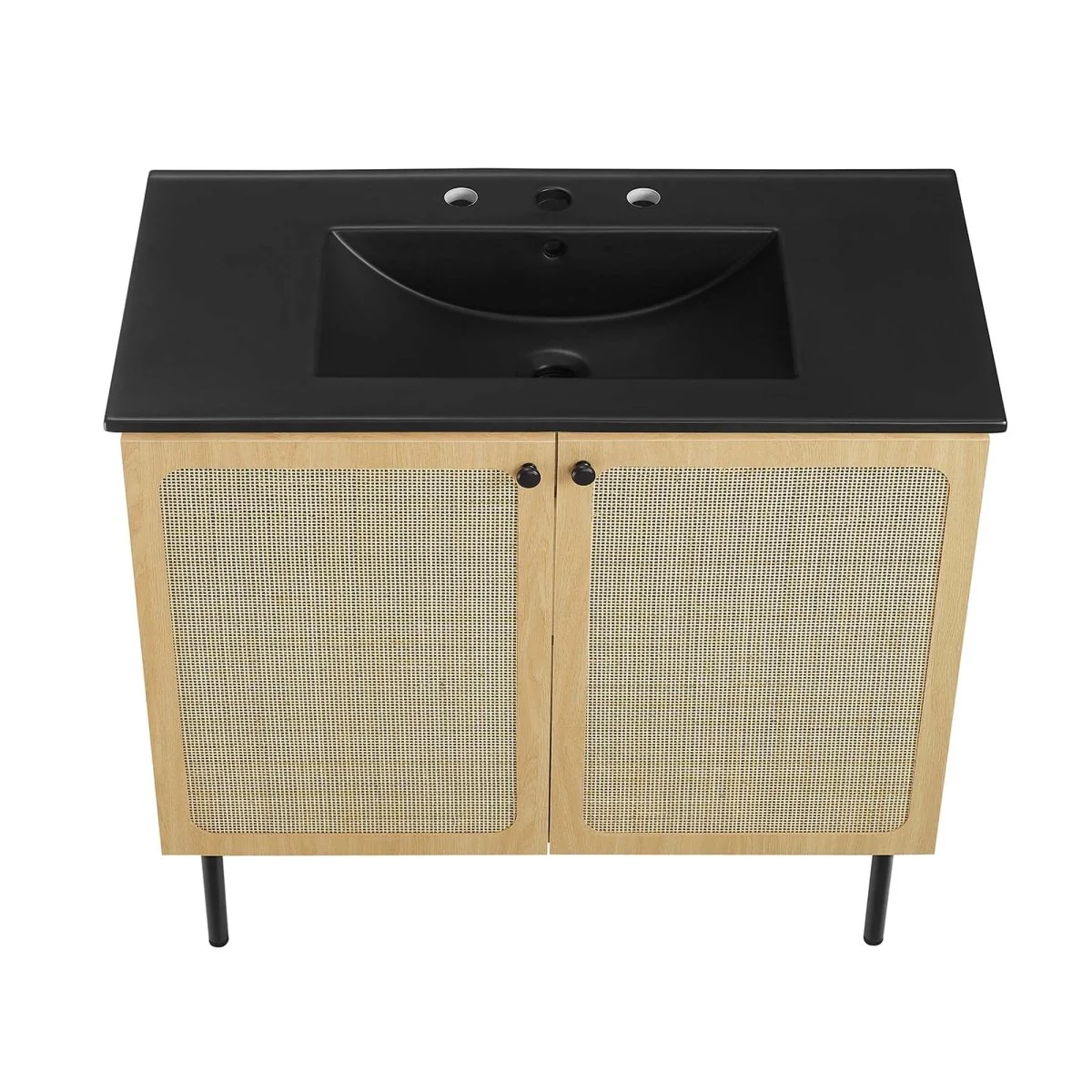 Freestanding Bathroom Vanity Cabinet with Rattan Weave Doors and Storage - Image 173