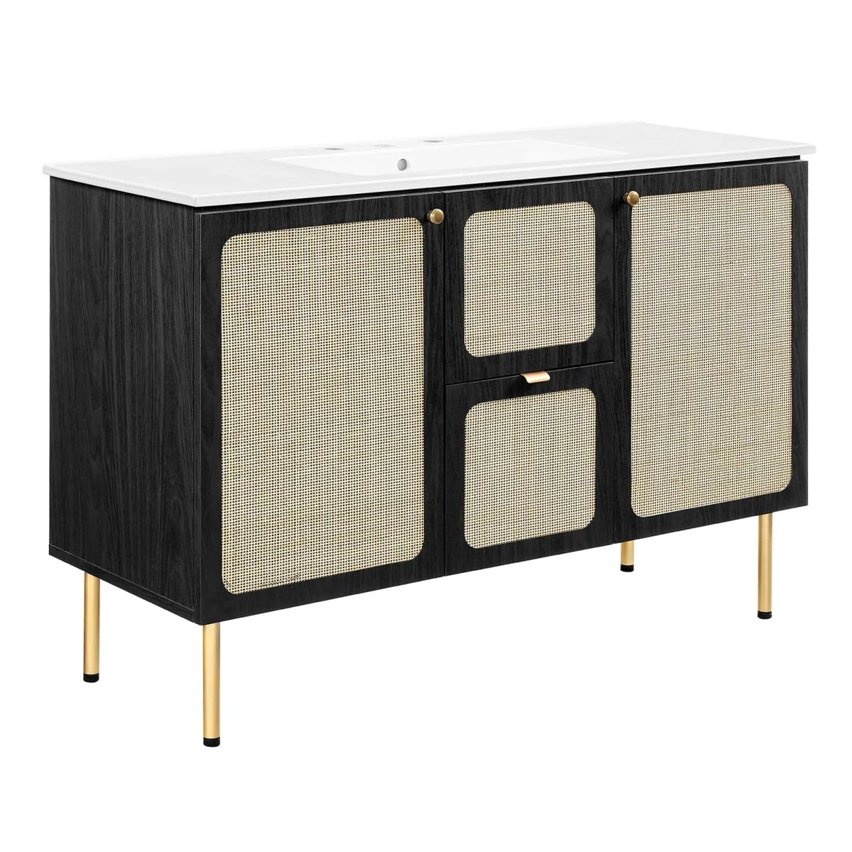 Freestanding Bathroom Vanity Cabinet with Rattan Weave Doors and Storage - Image 240