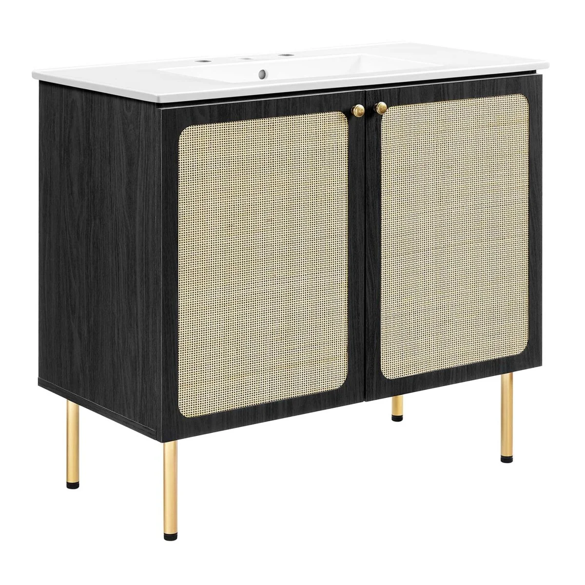 Freestanding Bathroom Vanity Cabinet with Rattan Weave Doors and Storage - Image 242