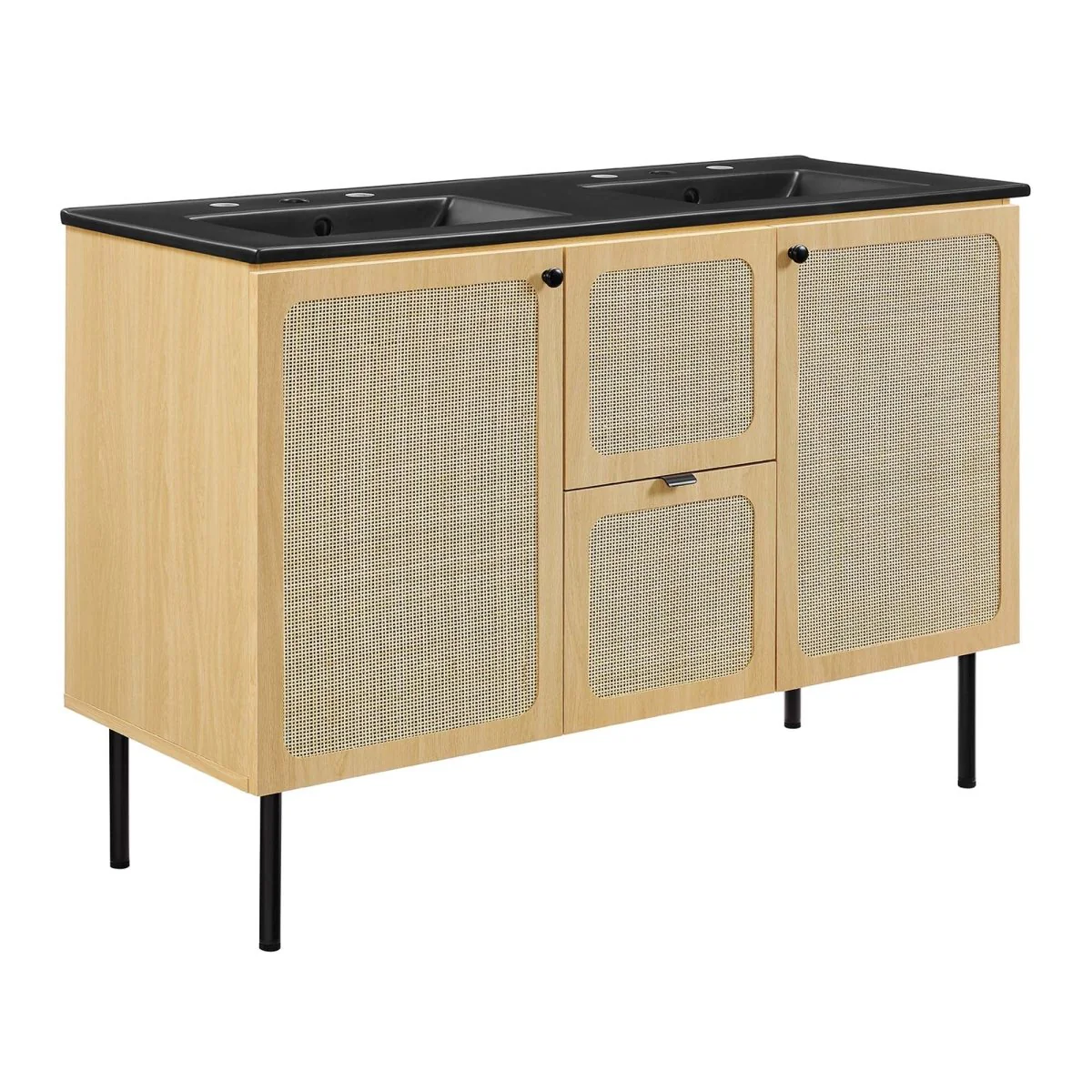Freestanding Bathroom Vanity Cabinet with Rattan Weave Doors and Storage - Image 247
