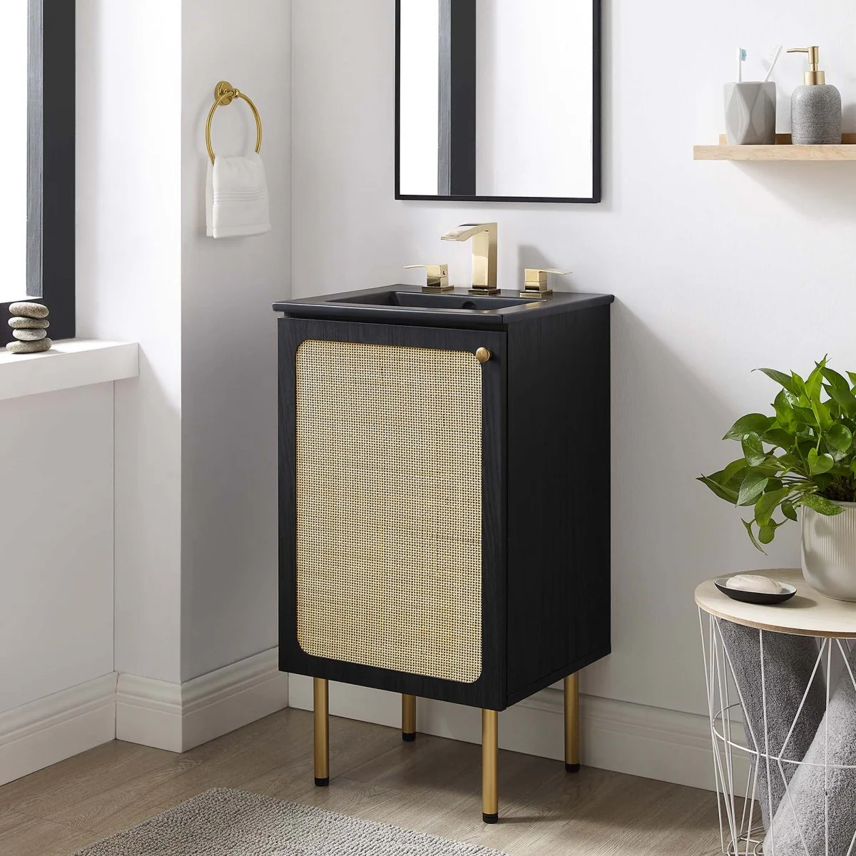 Freestanding Bathroom Vanity Cabinet with Rattan Weave Doors and Storage - Image 79