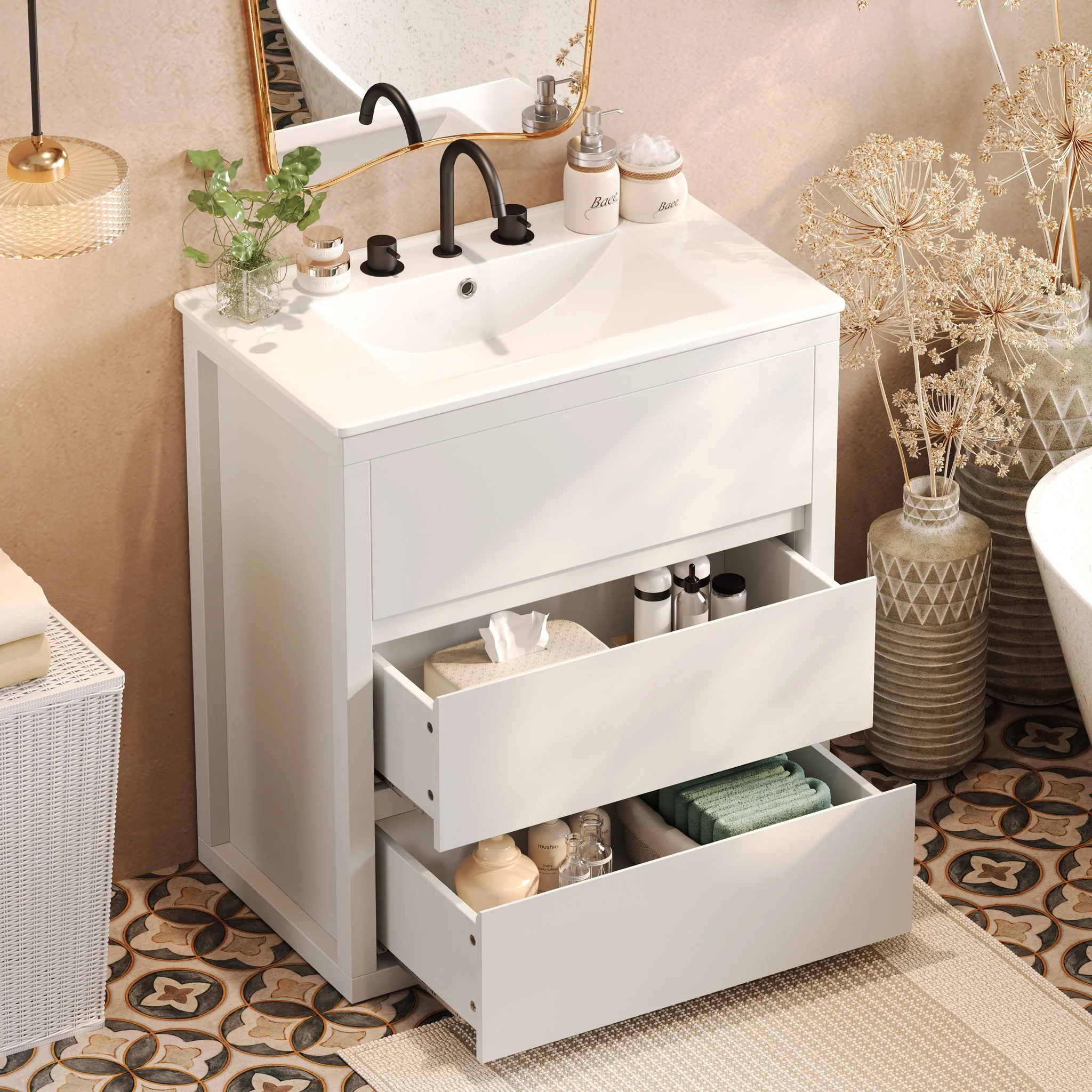 Freestanding Bathroom Vanity With Ceramic Sink, 2 Full Extension Drawers - Image 20