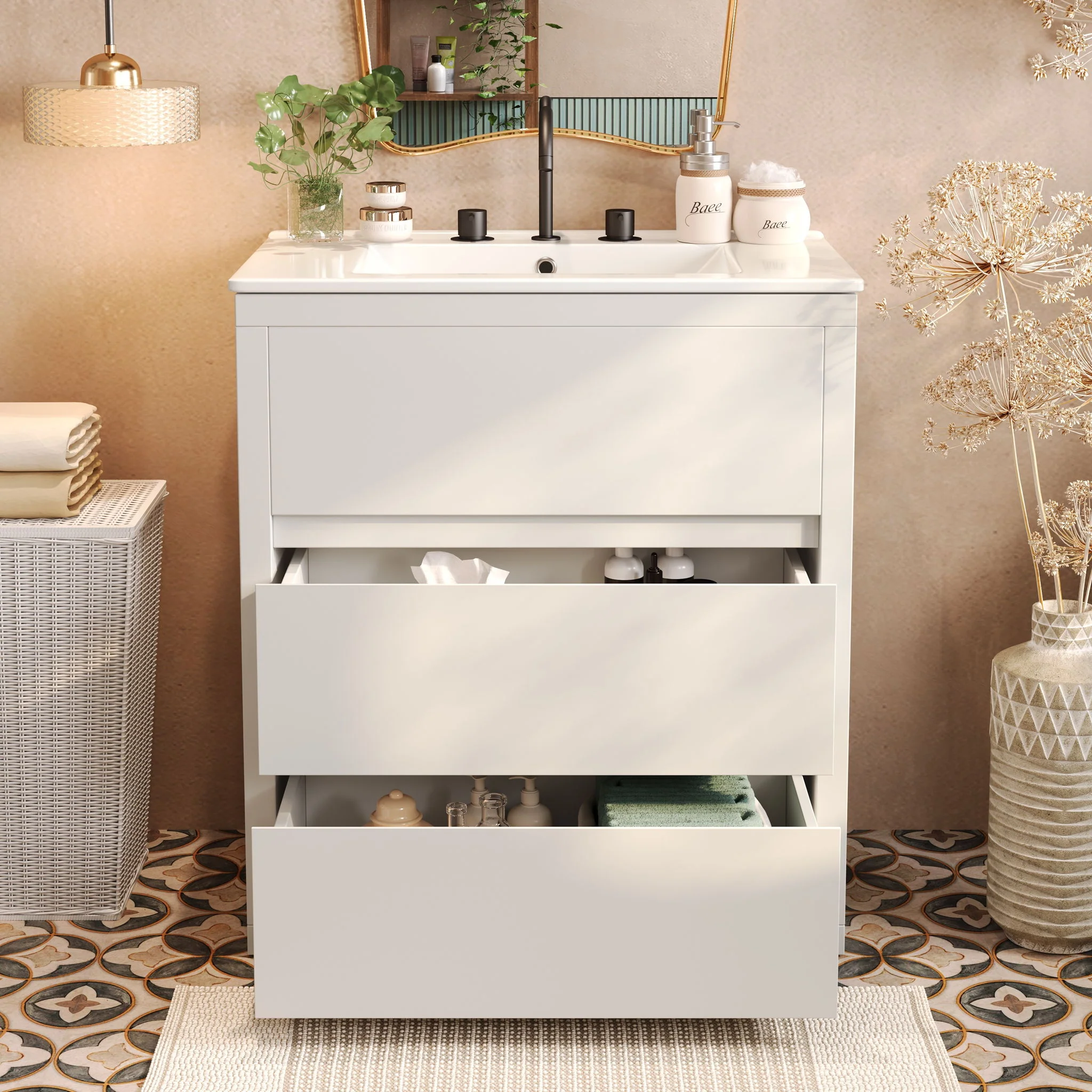 Freestanding Bathroom Vanity With Ceramic Sink, 2 Full Extension Drawers - Image 7