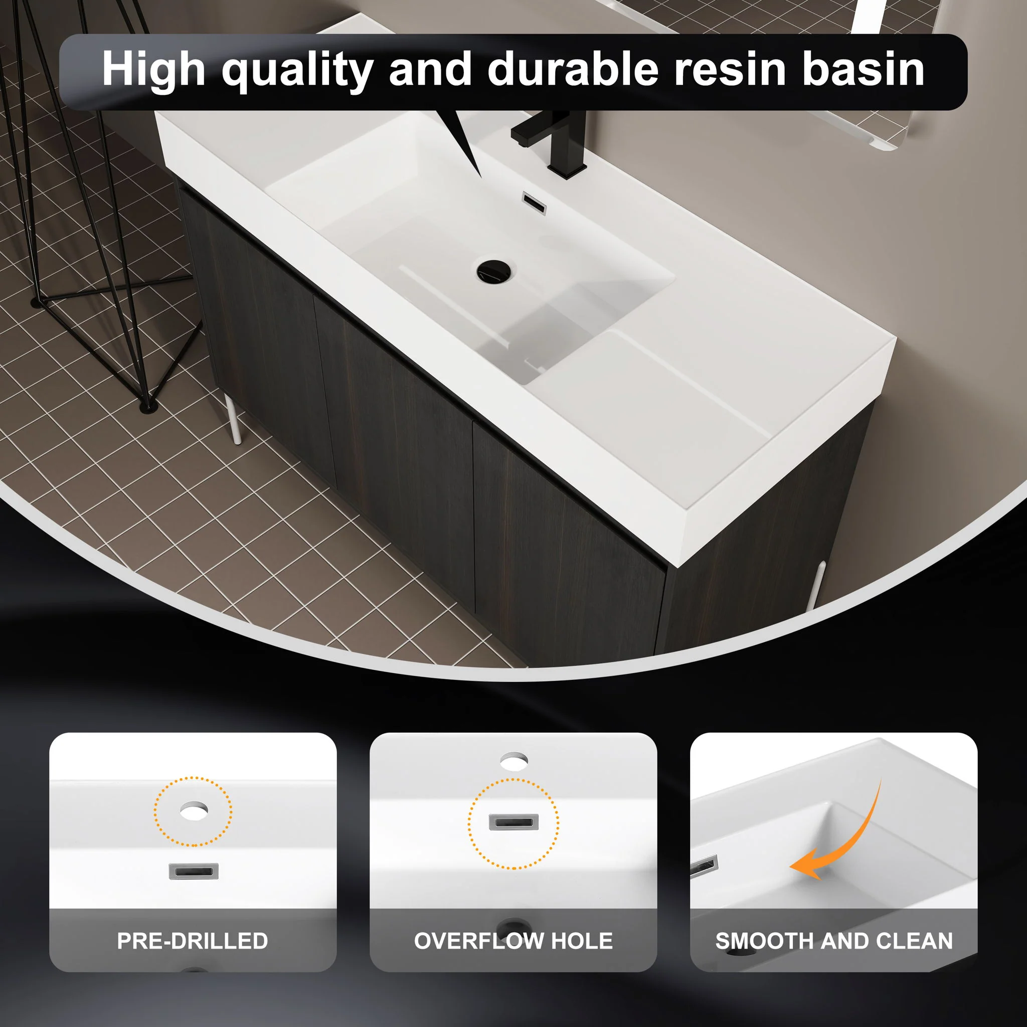 Freestanding Bathroom Vanity With Resin Sink And Storage Cabinet - Image 14