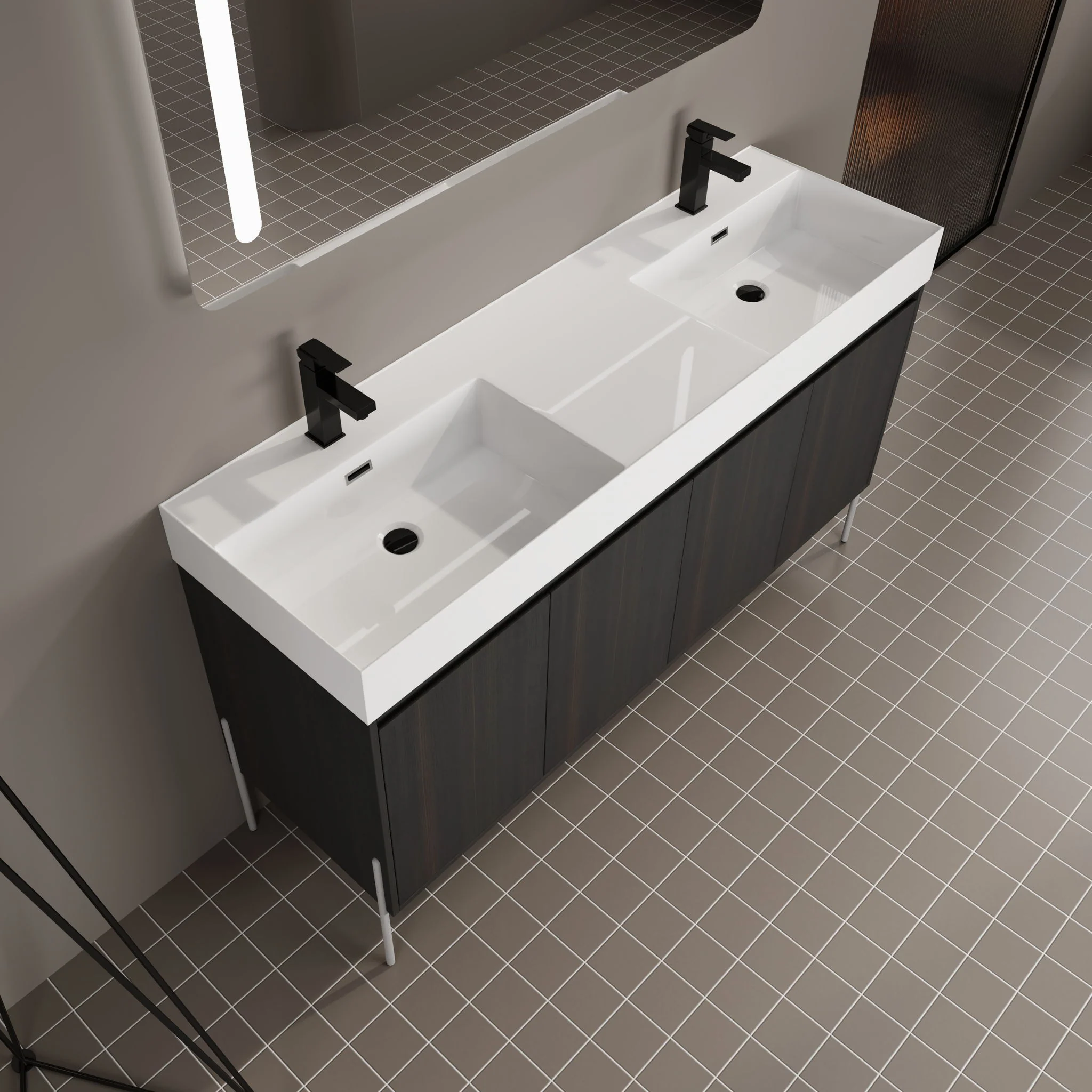 Freestanding Bathroom Vanity With Resin Sink And Storage Cabinet - Image 17