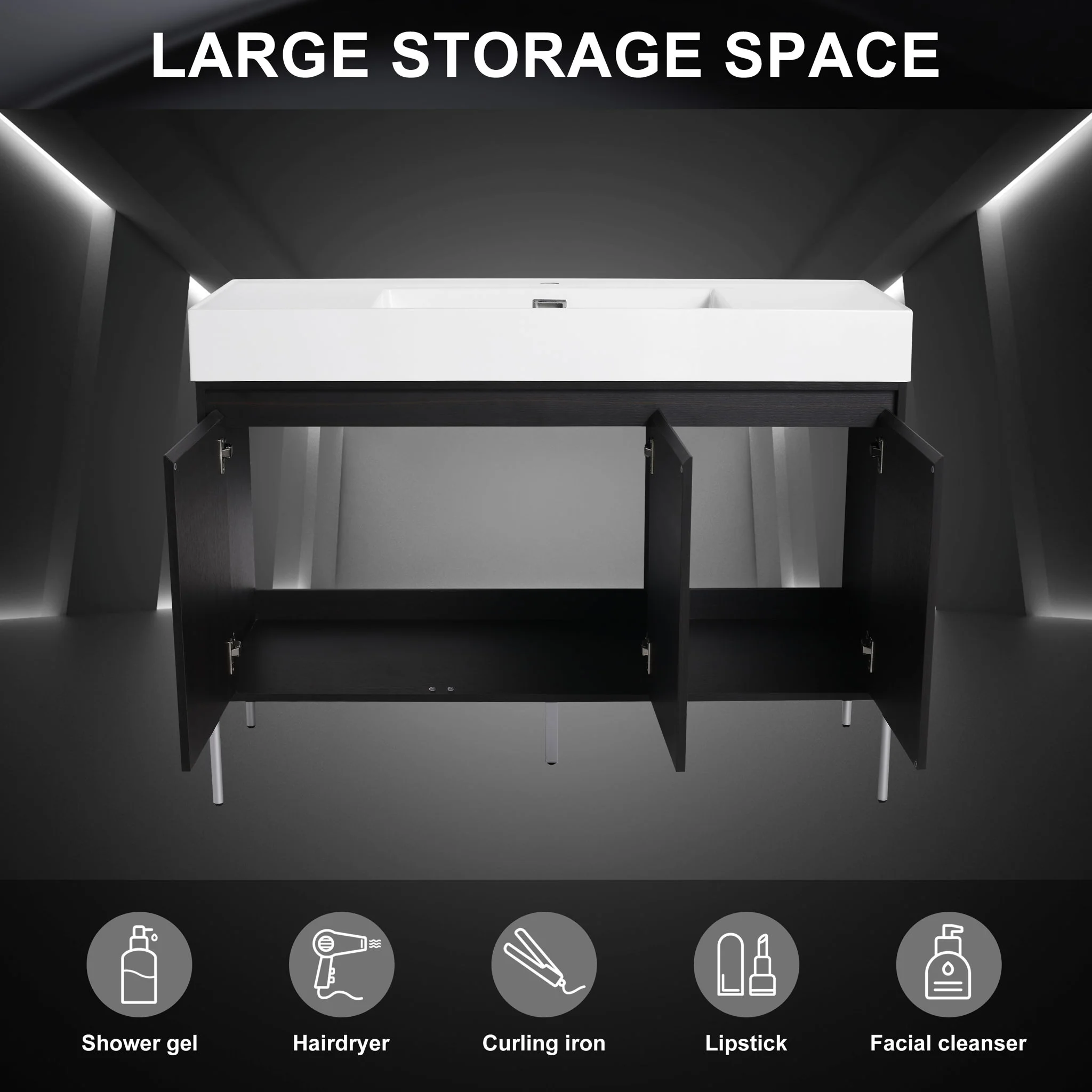 Freestanding Bathroom Vanity With Resin Sink And Storage Cabinet - Image 4