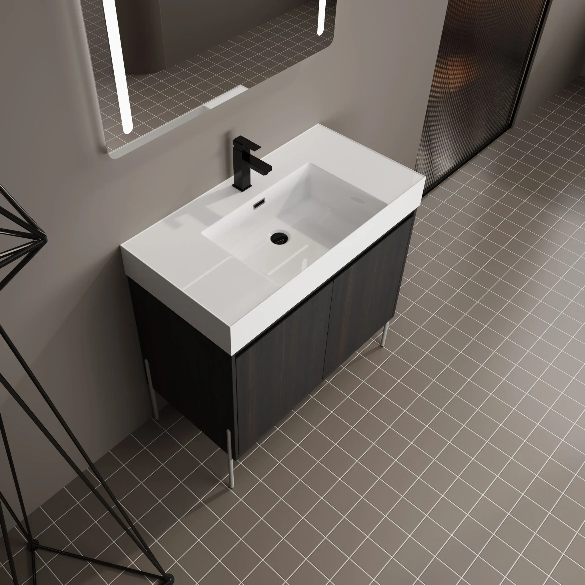Freestanding Bathroom Vanity With Resin Sink And Storage Cabinet - Image 8