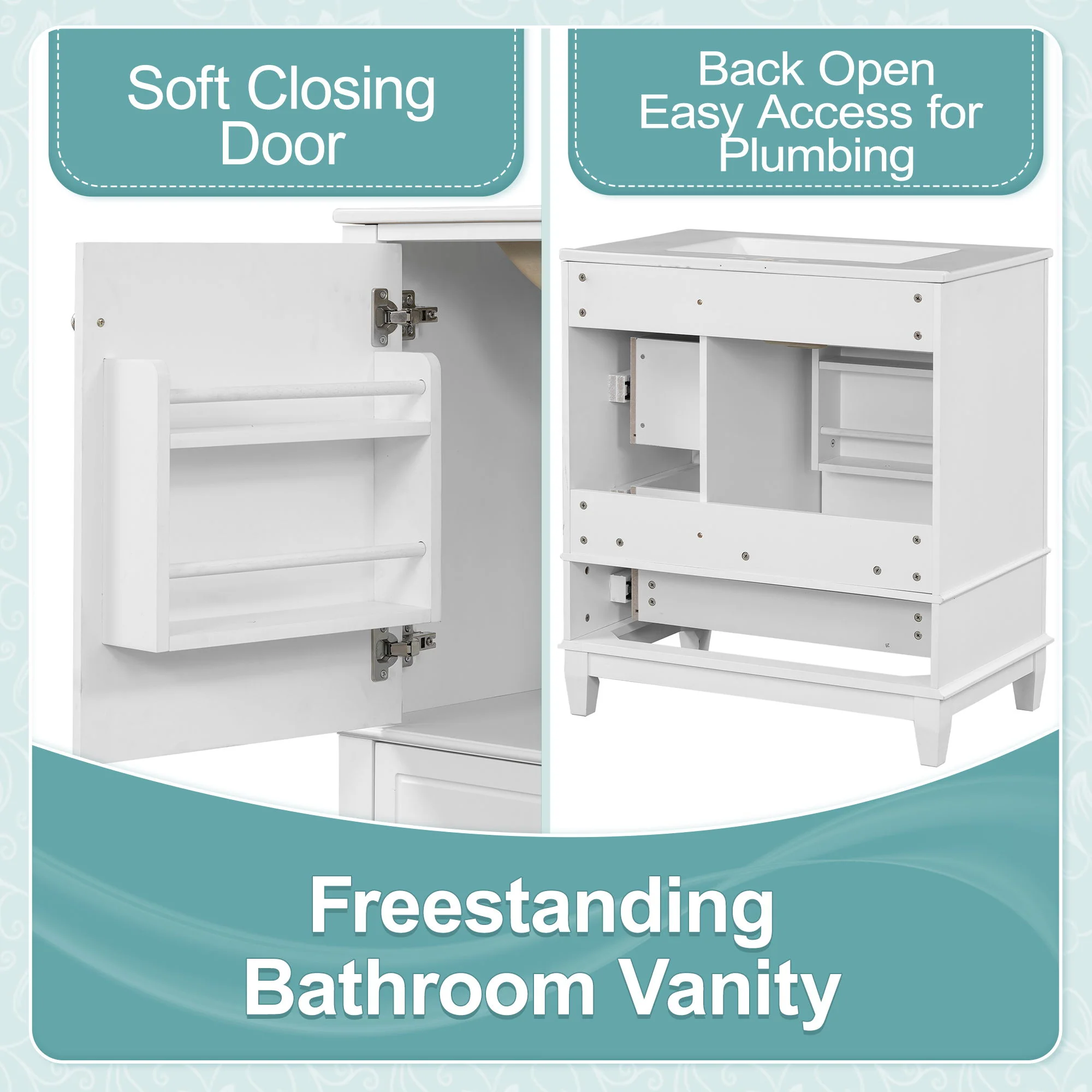 Freestanding Bathroom Vanity With Sink, Soft Close Door, 3 Drawers - Image 15