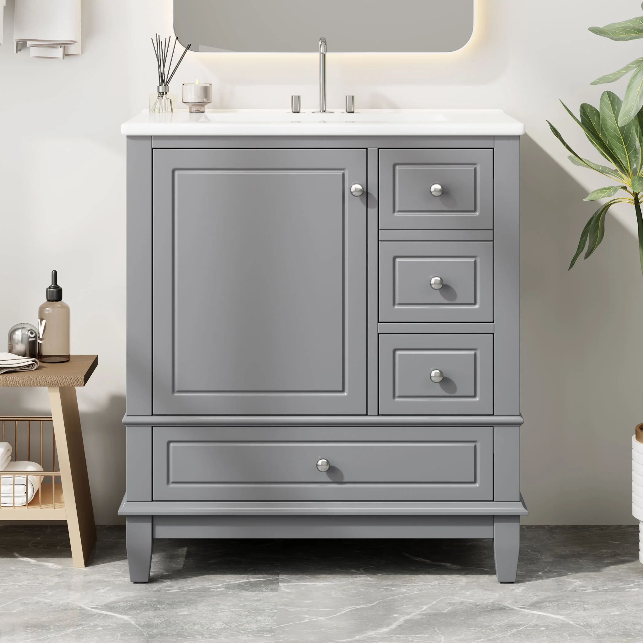 Freestanding Bathroom Vanity With Sink, Soft Close Door, 3 Drawers - Image 42