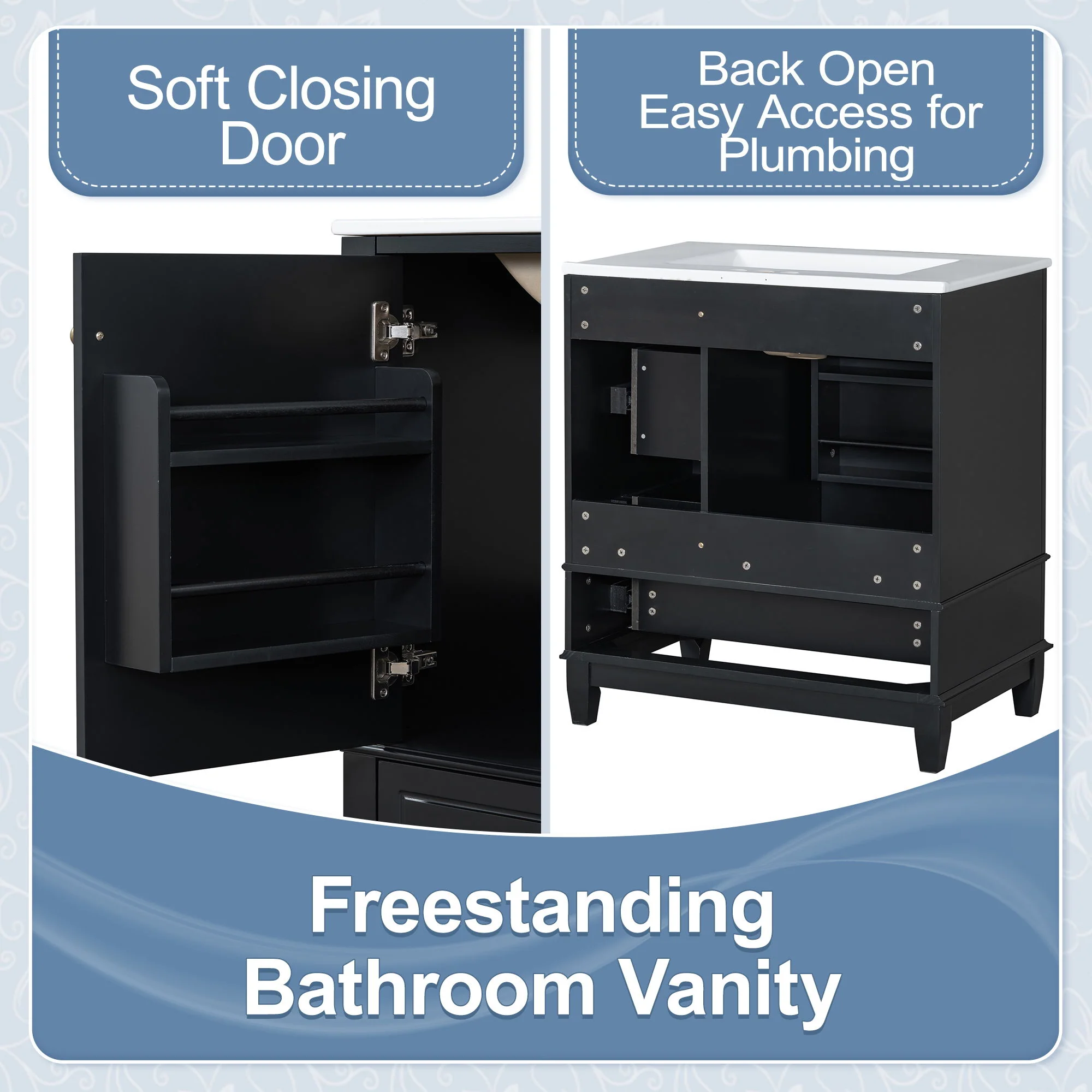 Freestanding Bathroom Vanity With Sink, Soft Close Door, 3 Drawers - Image 44