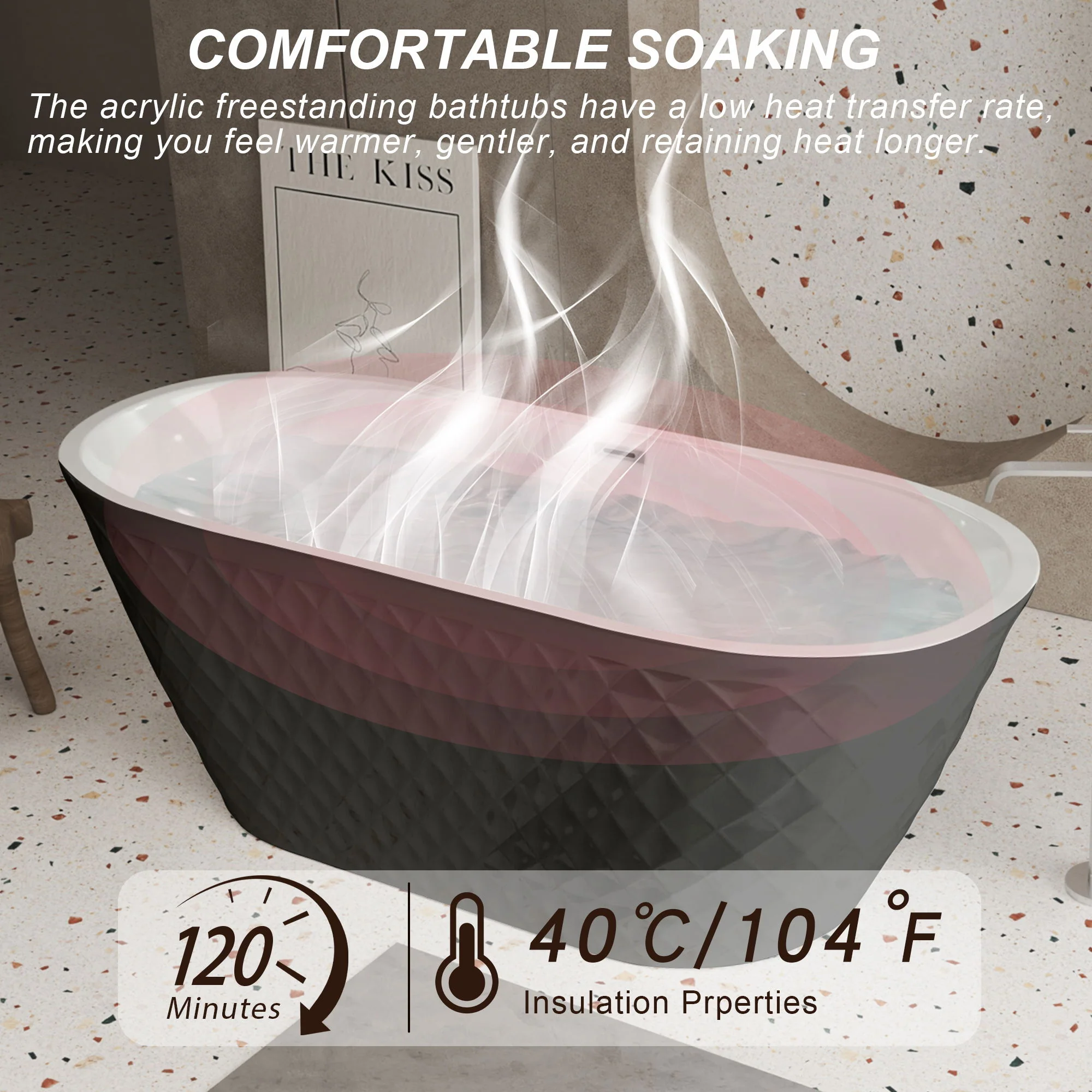 Freestanding Bathtub With Diamond Pattern Design - Image 10