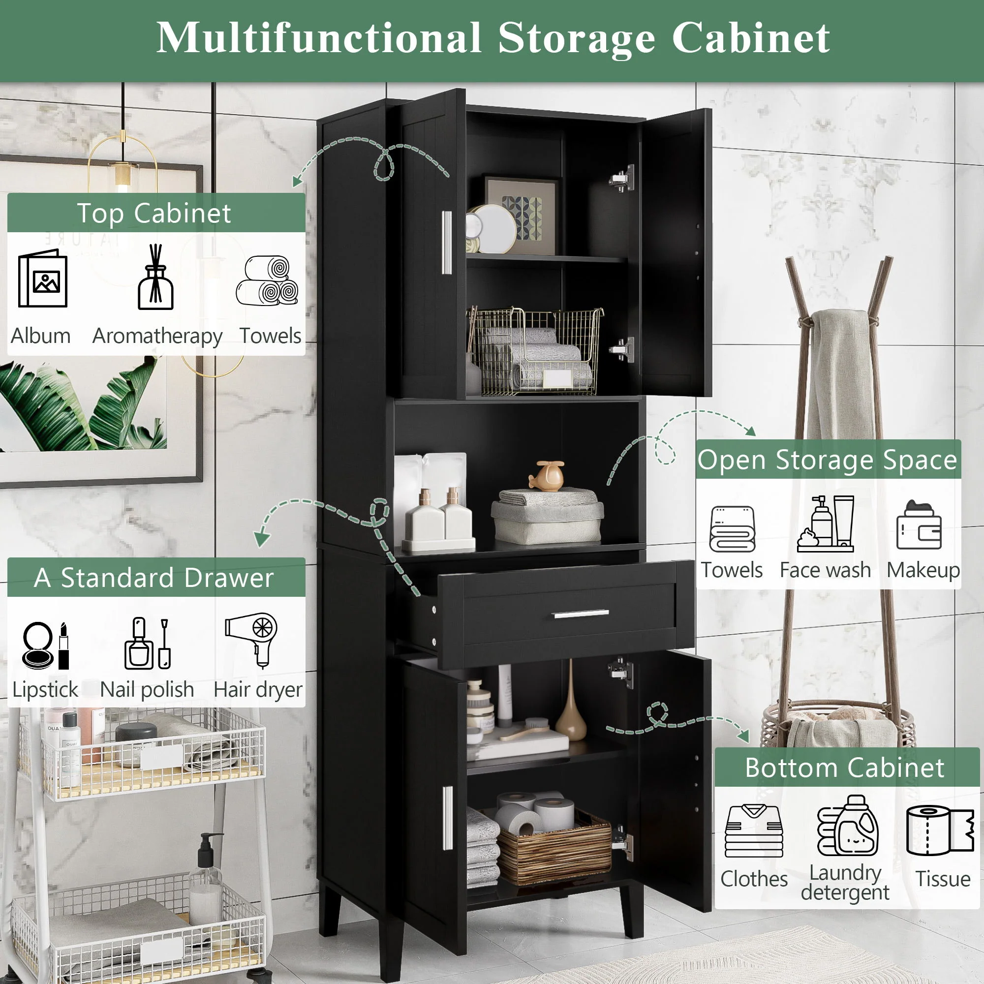 Freestanding Tall Bathroom Cabinet With Soft Close Doors And Adjustable Shelves - Image 13