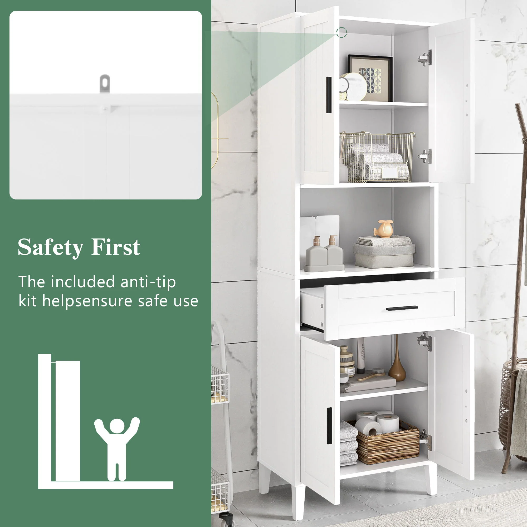 Freestanding Tall Bathroom Cabinet With Soft Close Doors And Adjustable Shelves - Image 6