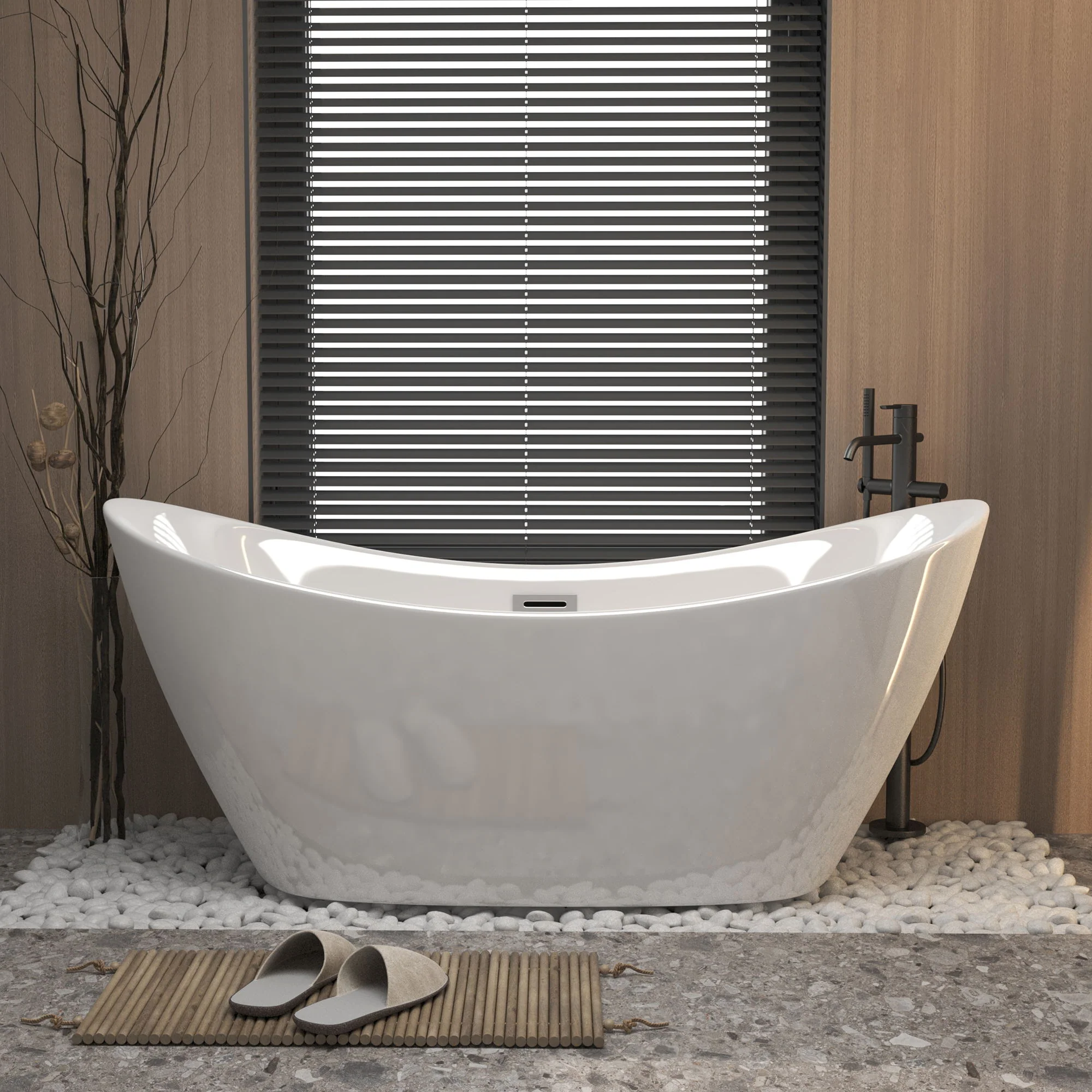 Freestanding Tub With Overflow And Pop Up Drain, Ergonomic Design - Image 10