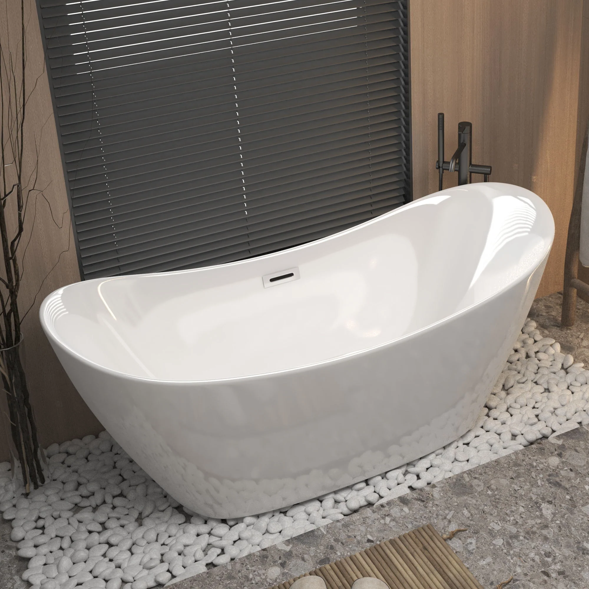 Freestanding Tub With Overflow And Pop Up Drain, Ergonomic Design - Image 3