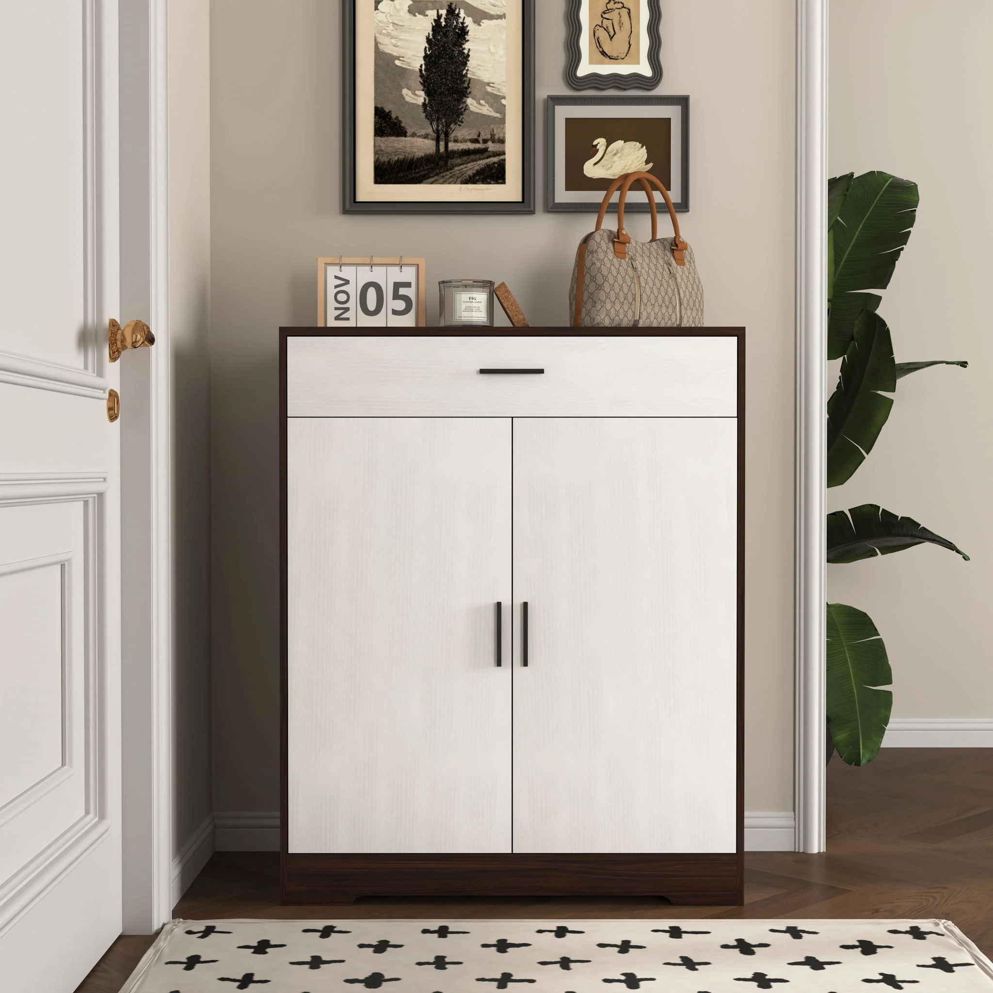 Freestanding Wooden Shoe Cabinet, 4 Tier Organizer With Drawer - Image 4