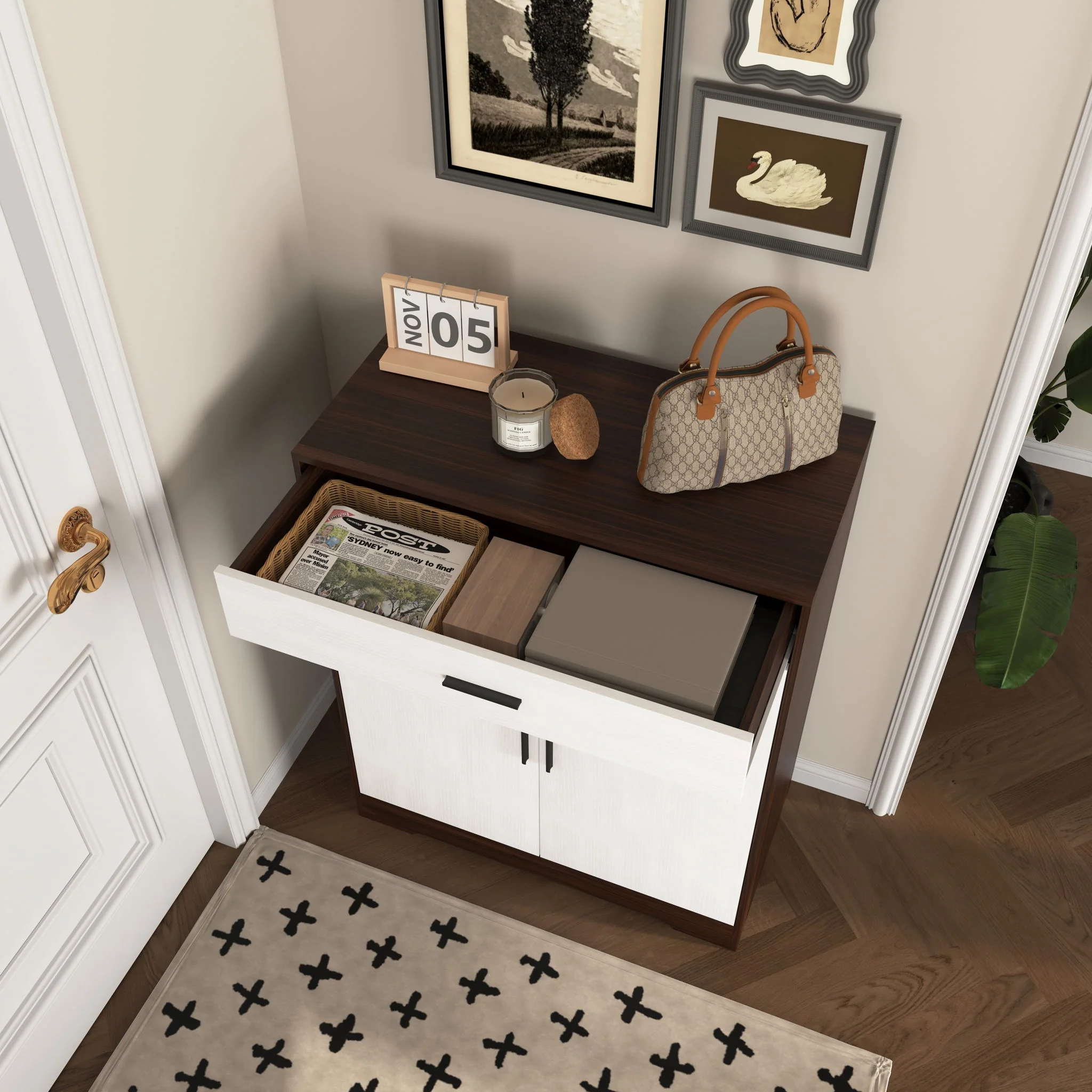 Freestanding Wooden Shoe Cabinet, 4 Tier Organizer With Drawer - Image 7