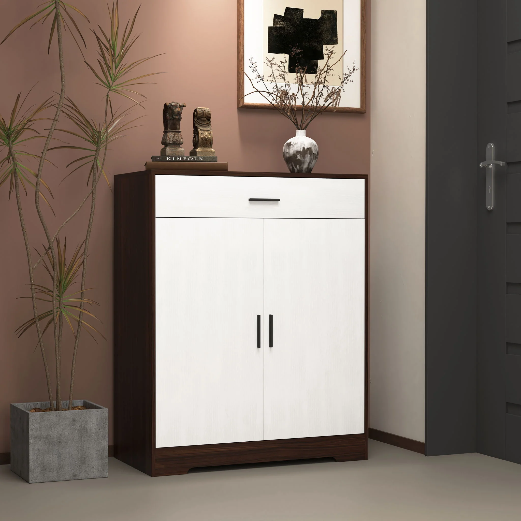 Freestanding Wooden Shoe Cabinet, 4 Tier Organizer With Drawer - Image 8