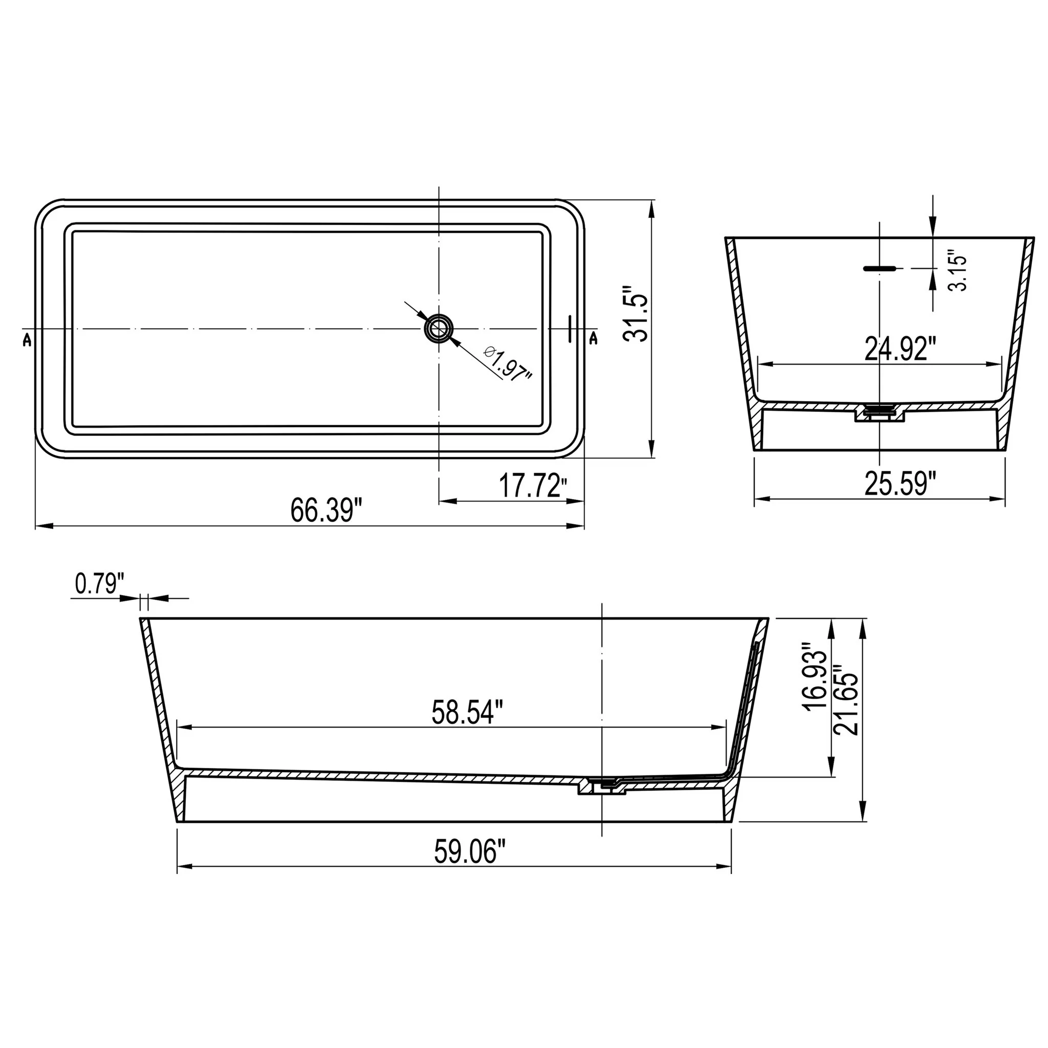 Freestandingn And Solid Surface, Soaking Bathtub For Bathroom - Matte White - Image 8