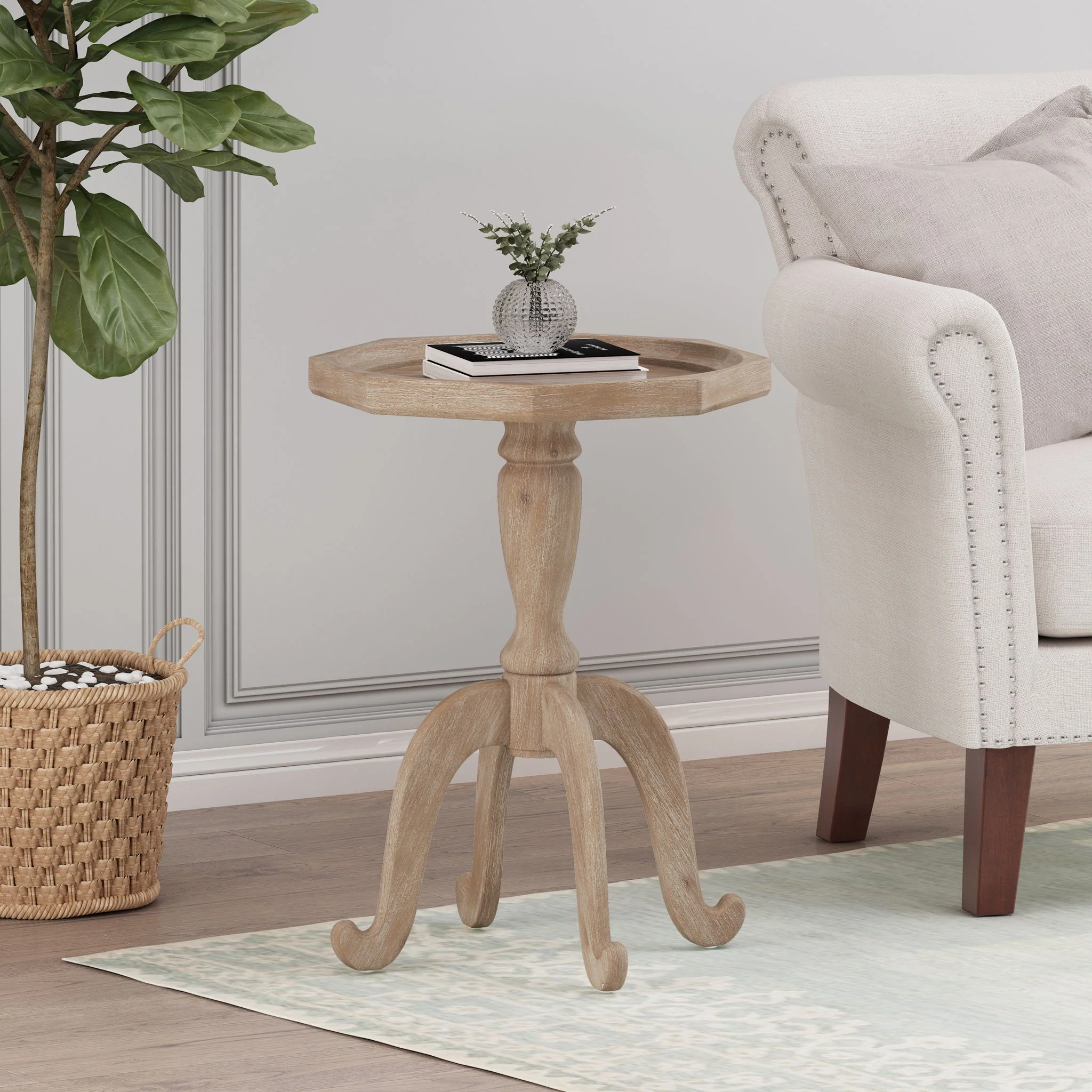 French Country Accent Table With Spider Leg Design - Natural / White - Image 6