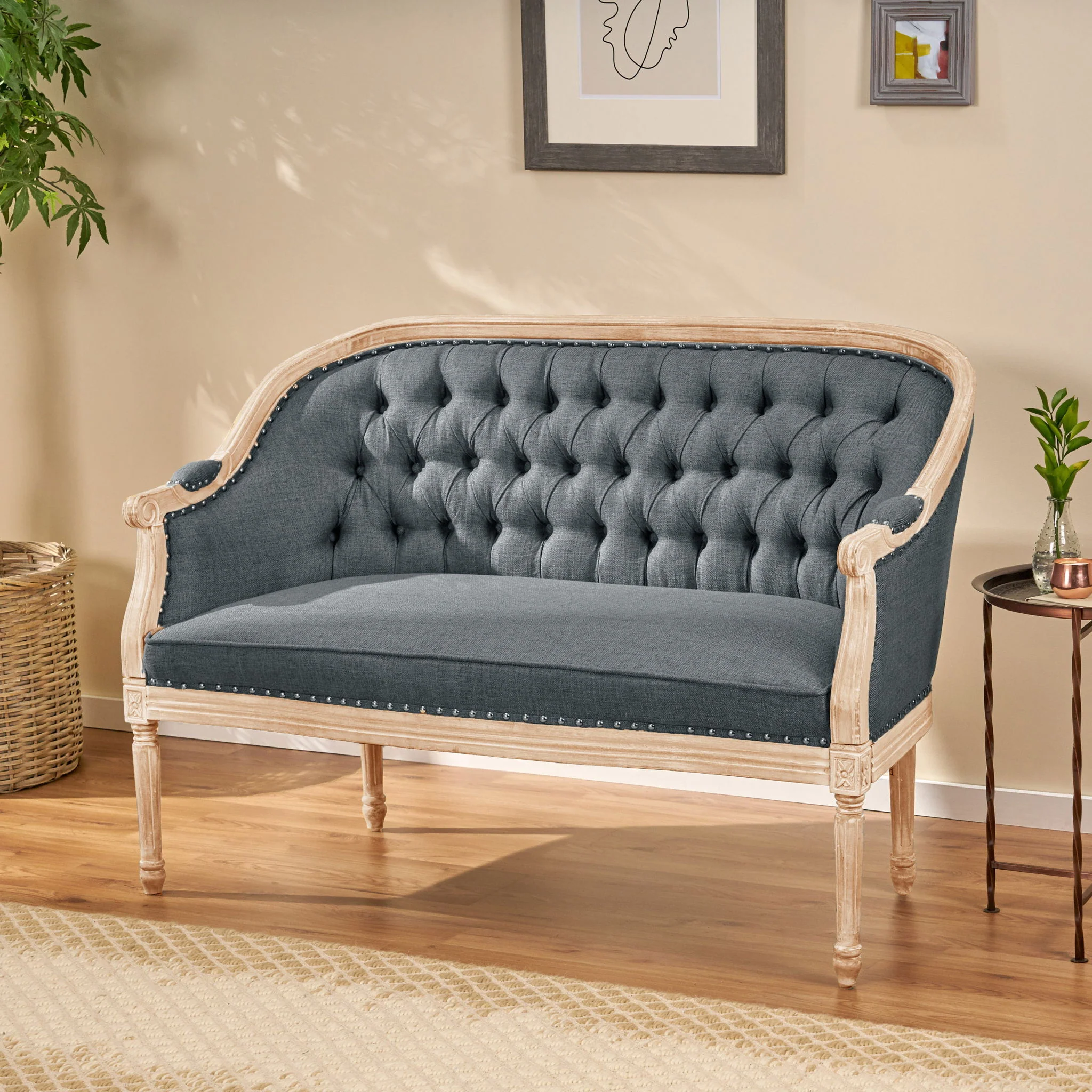 French Country Chesterfield Style Tufted Loveseat - Image 11