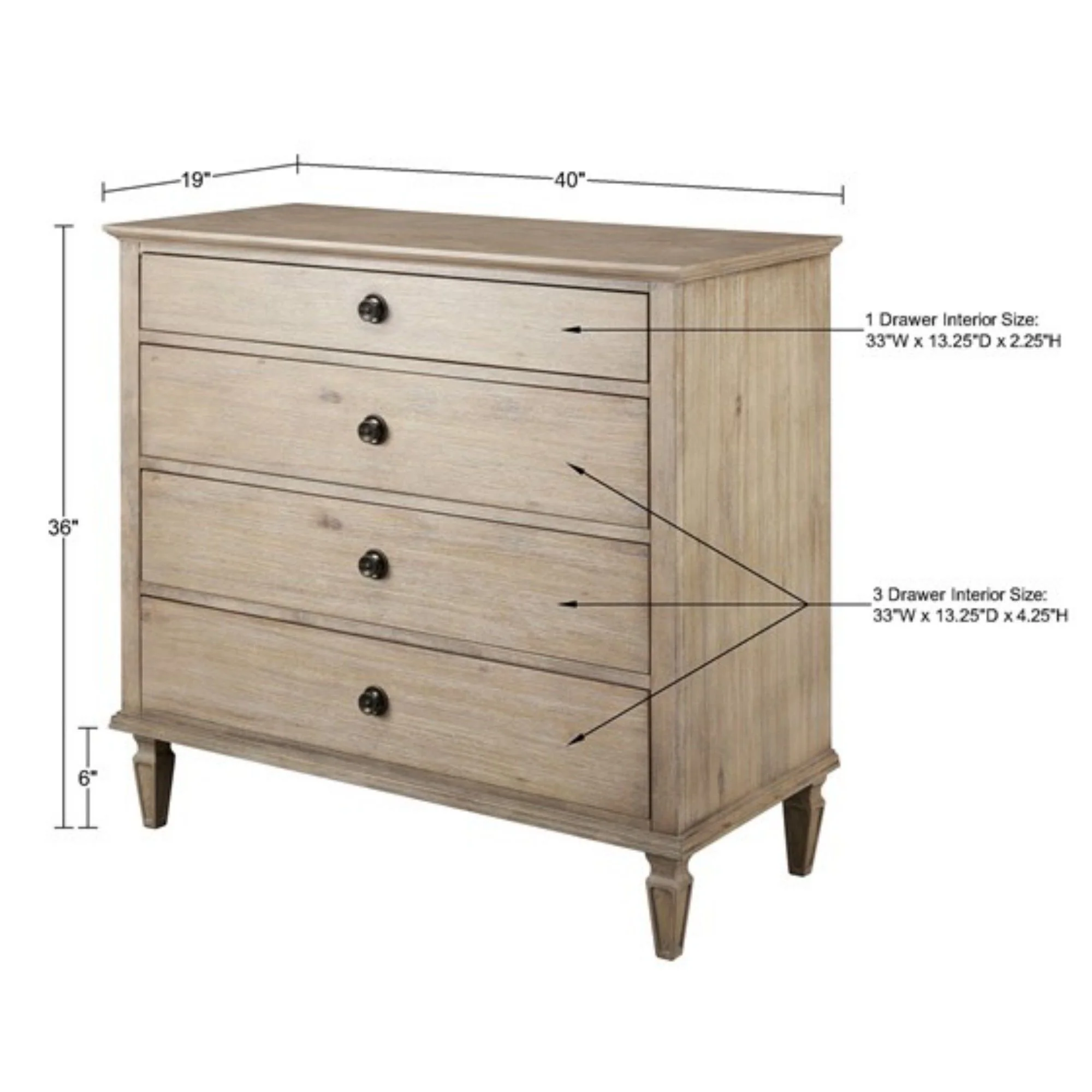French Inspired Small Dresser - Wire Brushed Light Natural - Image 4