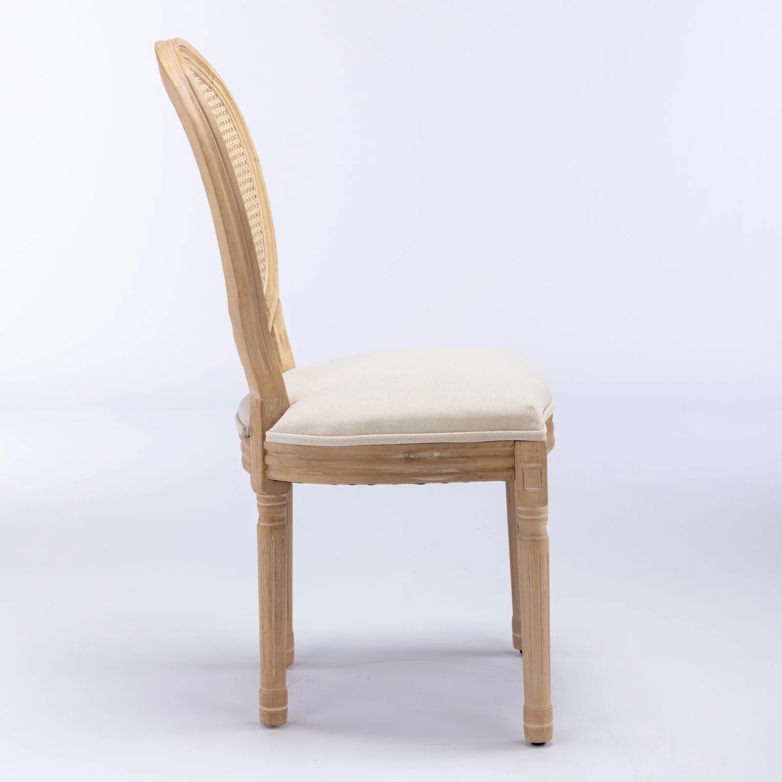 French Style Solid Wood Frame Antique Painting Fabric Rattan Back Dining Chair (Set of 2) - Image 5