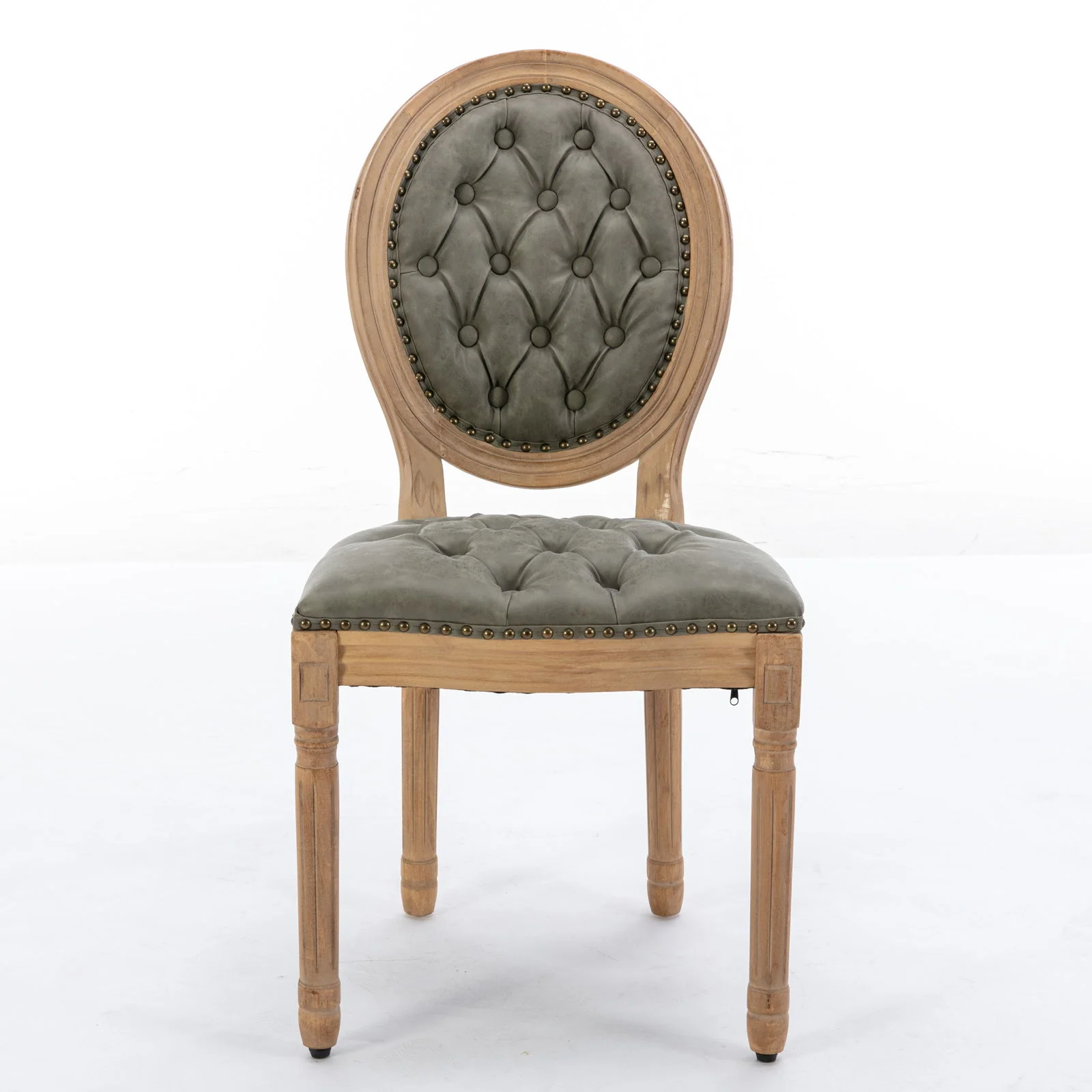 French Style Solid Wood Frame Antique Painting, Hand-Pulled Buckle Decoration Artificial Dining Chair With Nailhead Trim, Wood Legs - Image 18