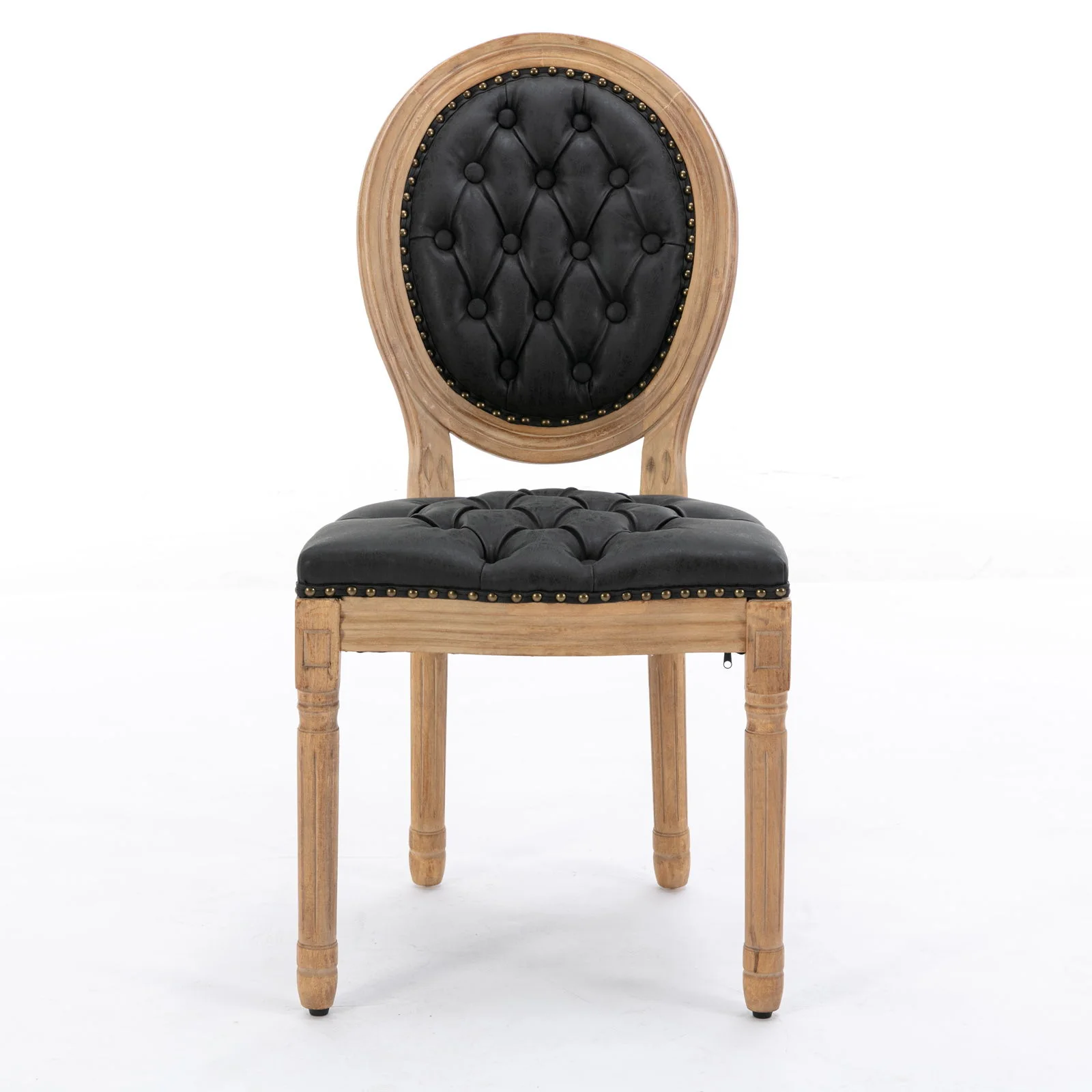 French Style Solid Wood Frame Antique Painting, Hand-Pulled Buckle Decoration Artificial Dining Chair With Nailhead Trim, Wood Legs - Image 22