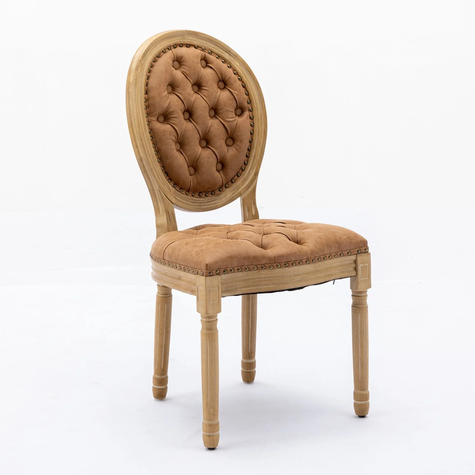 French Style Solid Wood Frame Antique Painting, Hand-Pulled Buckle Decoration Artificial Dining Chair With Nailhead Trim, Wood Legs - Image 8