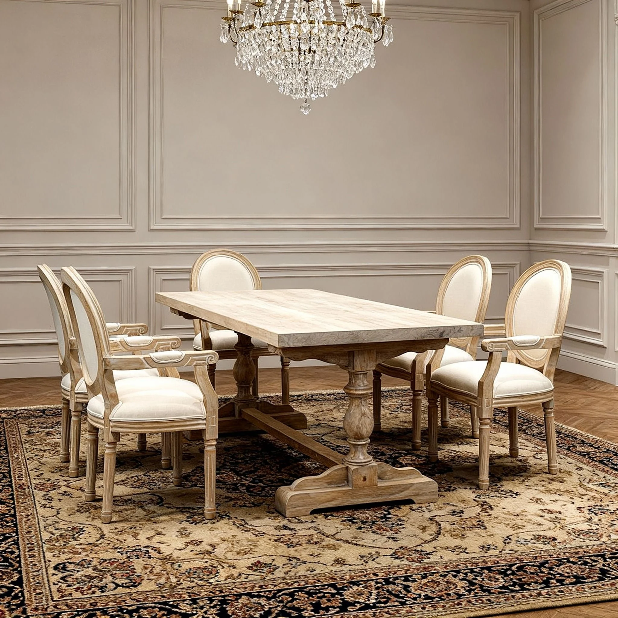 French Vintage Upholstered Fabric Dining Armchair (Set of 2) - Beige - Image 3