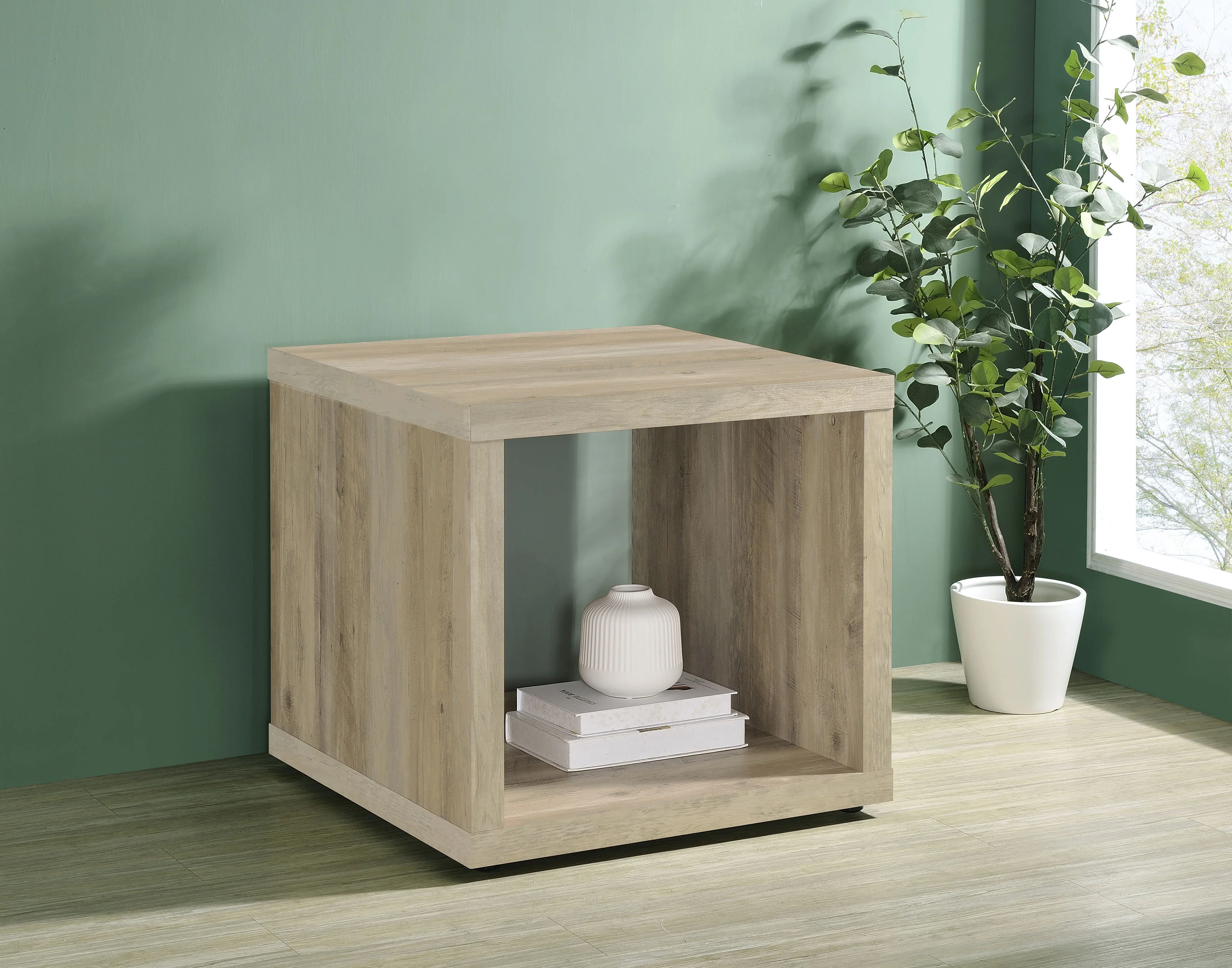 Frisco Square Engineered Wood Side Table, Distressed Pine - Image 4