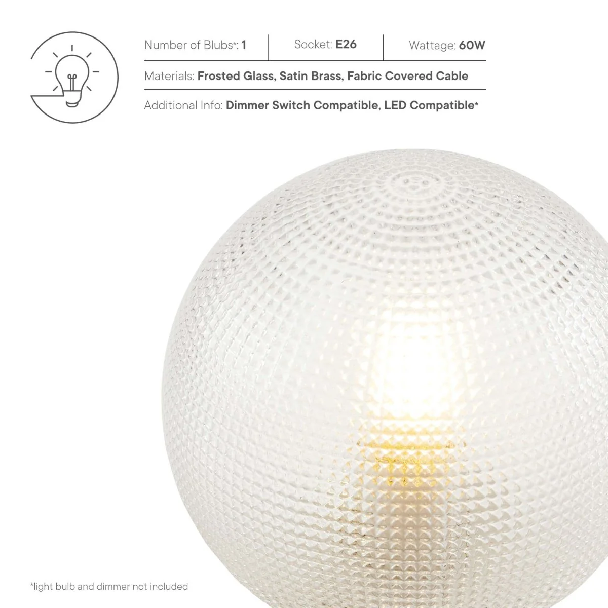 Frosted Glass Orb Table Lamp – Satin Brass - Image 3