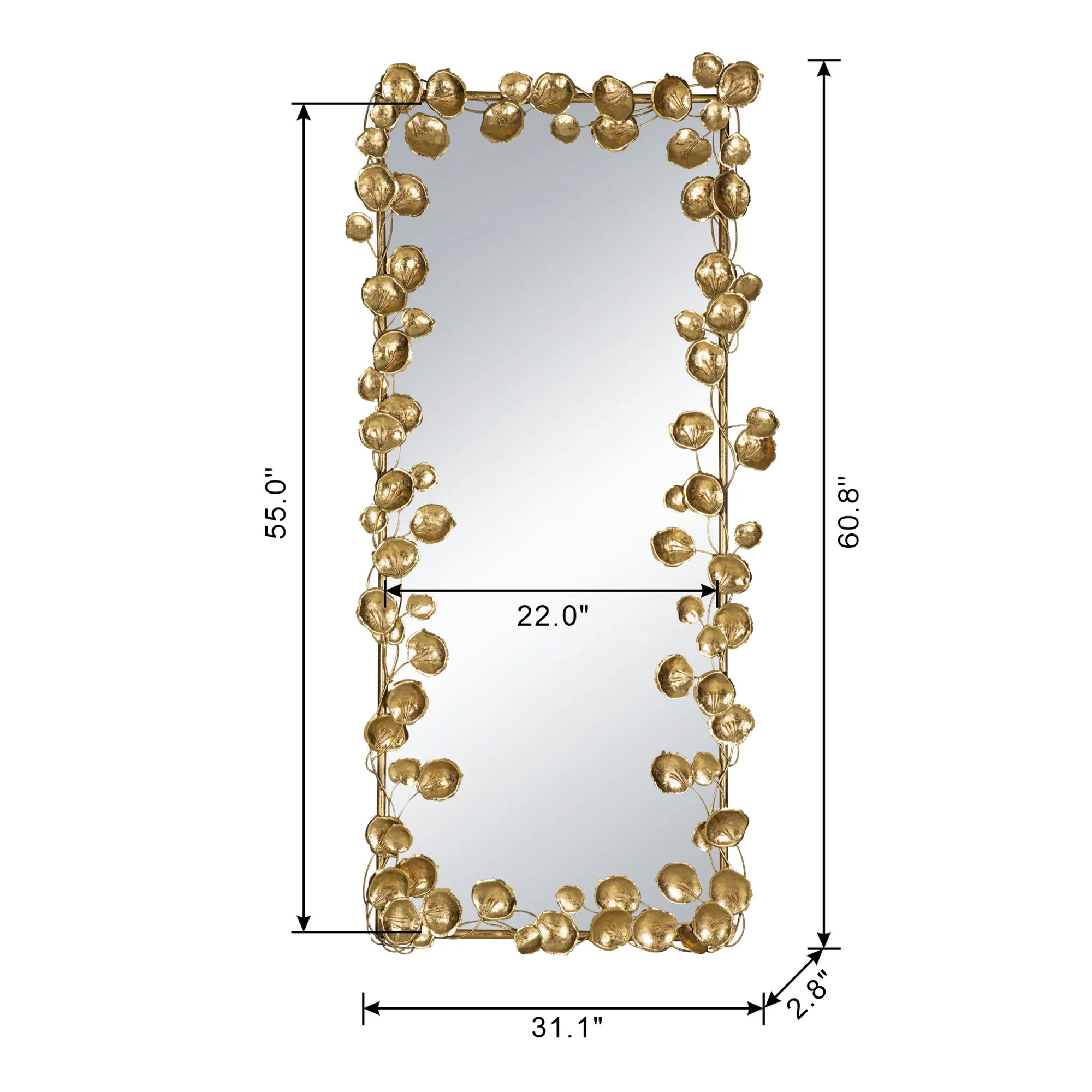 Full Length Mirror With en Leaf Accents, Floor Miiror For Living Room Bedroom - Gold - Image 3