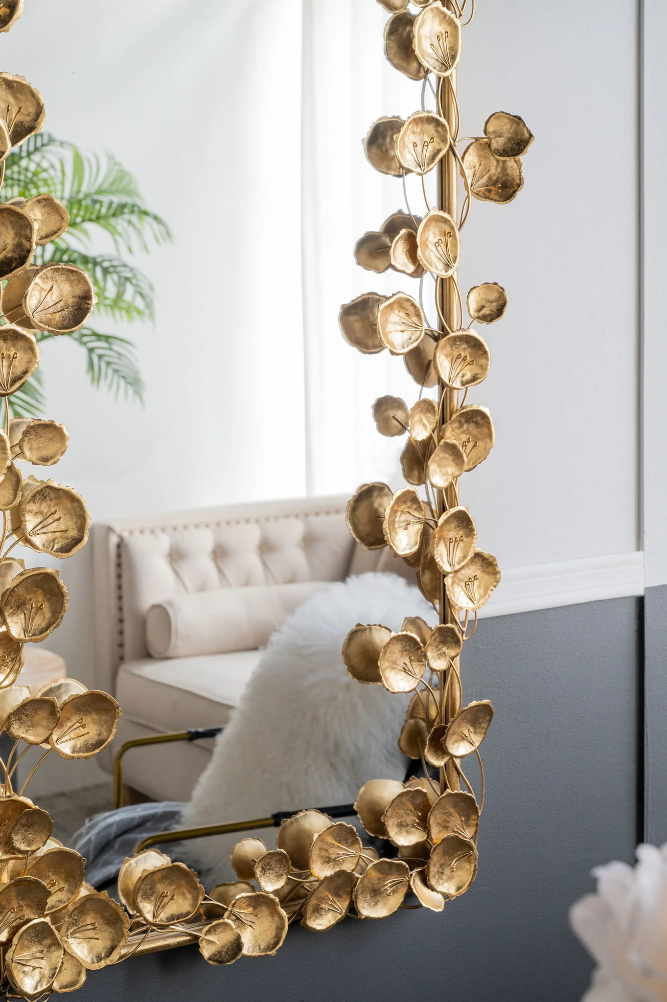 Full Length Mirror With en Leaf Accents, Floor Miiror For Living Room Bedroom - Gold - Image 5