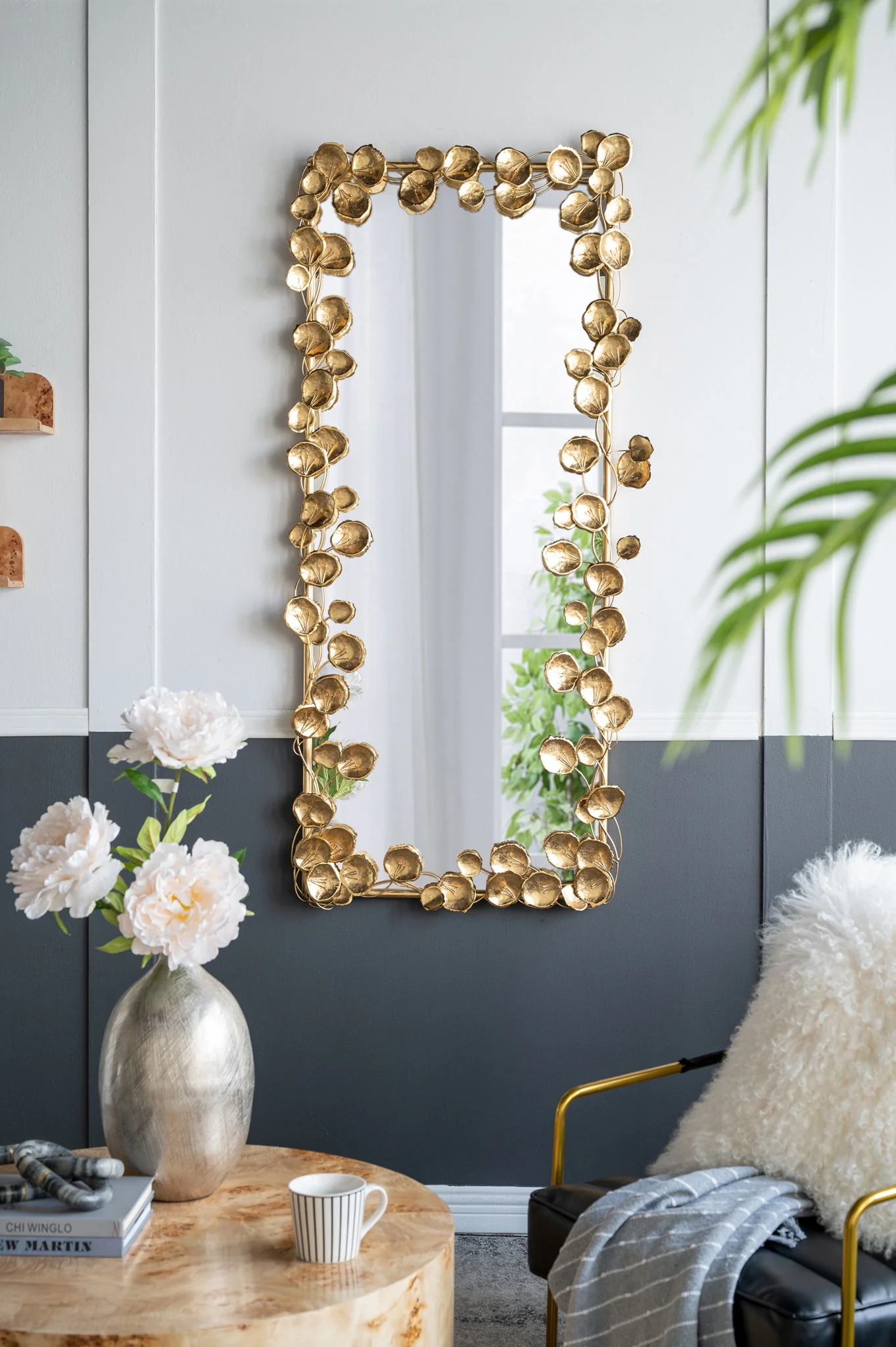 Full Length Mirror With en Leaf Accents, Floor Miiror For Living Room Bedroom - Gold - Image 9
