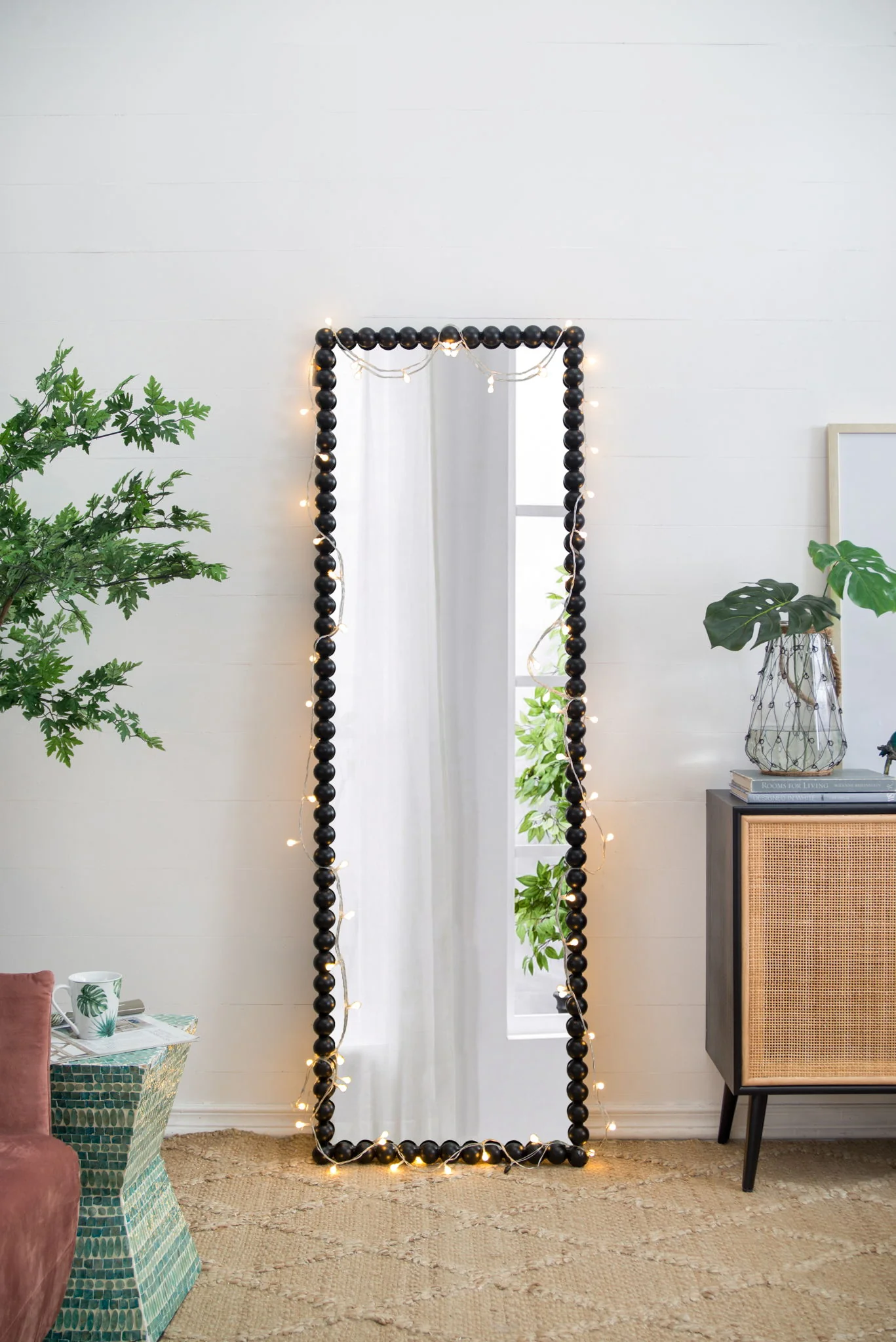 Full Length Mirror With Metal Beaded Frame, Rectangular Oversized Mirror For Living Room Bedroom - Black - Image 7