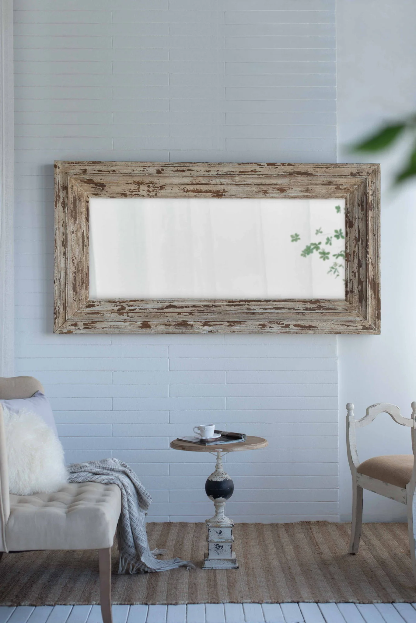 Full Length Rectangle Floor Mirror With Distressed Wood Frame - Brown - Image 8