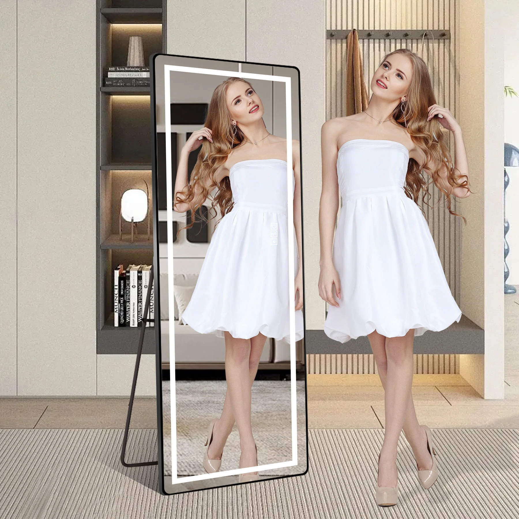 Full-Length Vertical Mirror With LED Light, Dimming Wall Mirror With Frame - Image 4