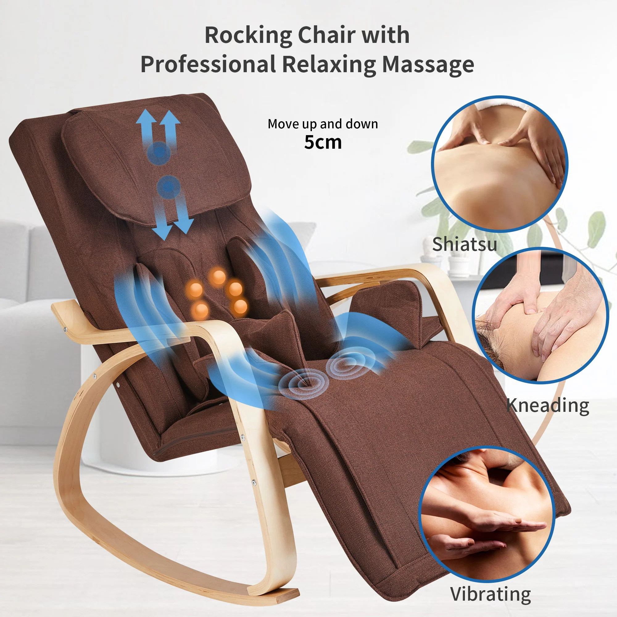 Full Massage Function Air Pressure Comfortable Relax Rocking Chair, Lounge Chair Relax Chair With Cushion - Brown - Image 7