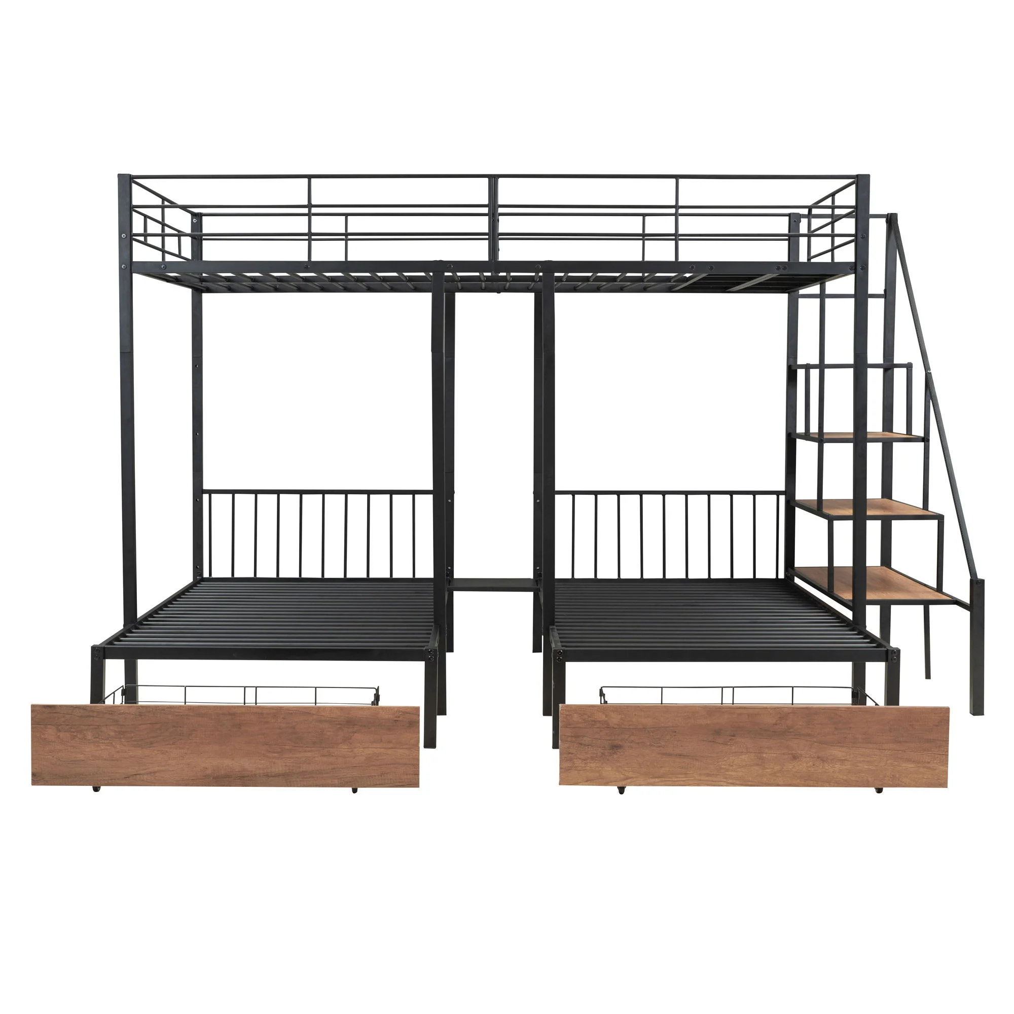 Full Over Twin-Twin Triple Bunk Bed With Drawers And Staircase - Black - Image 7