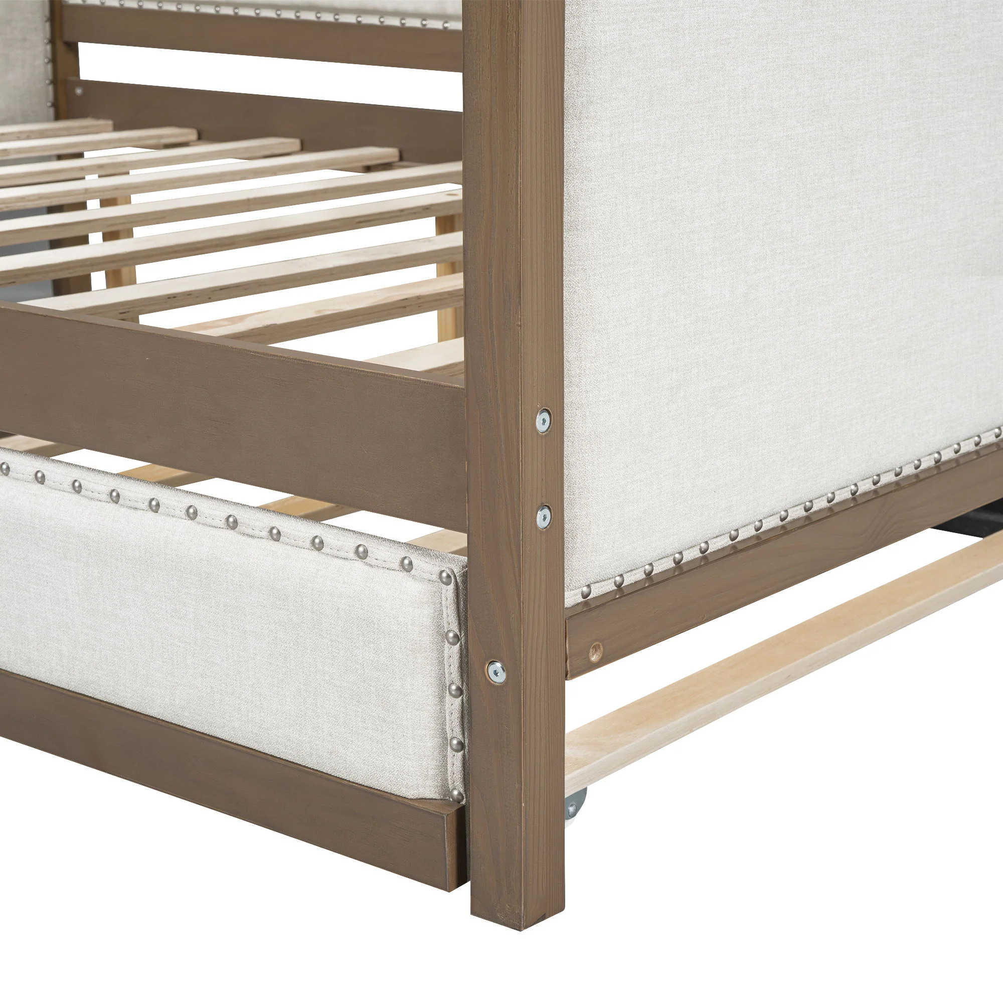 Full Size Daybed With Trundle And Nailhead Decoration - Wood - Image 2