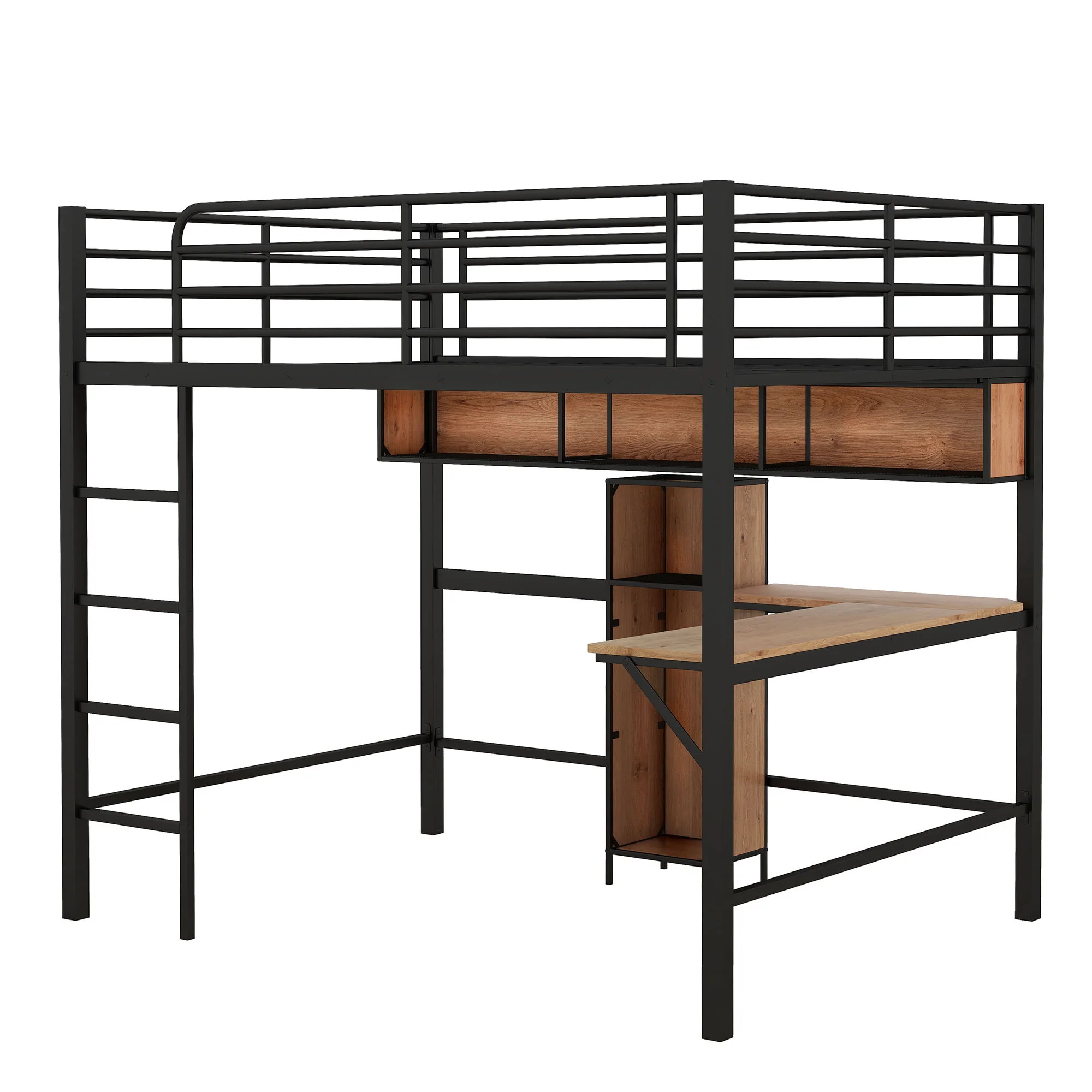 Full Size & Loft Bed With L-Shaped Desk And Shelves - Black - Image 3
