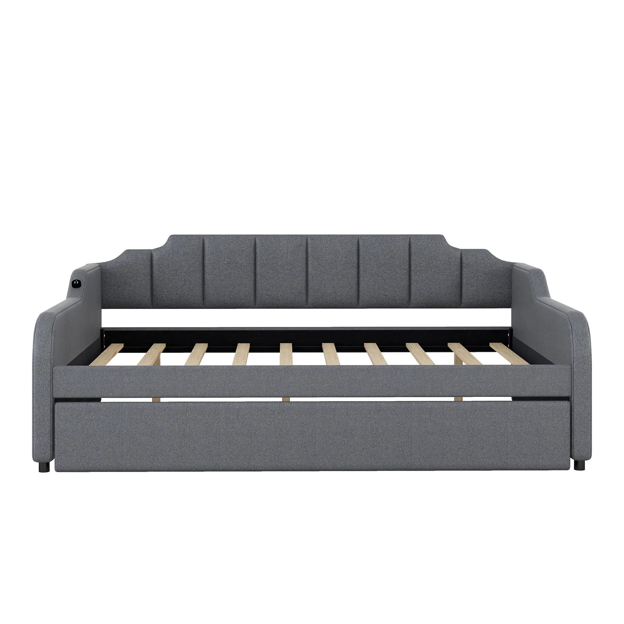 Full Size Upholstered Daybed With Trundle And USB Charging - Gray - Image 4