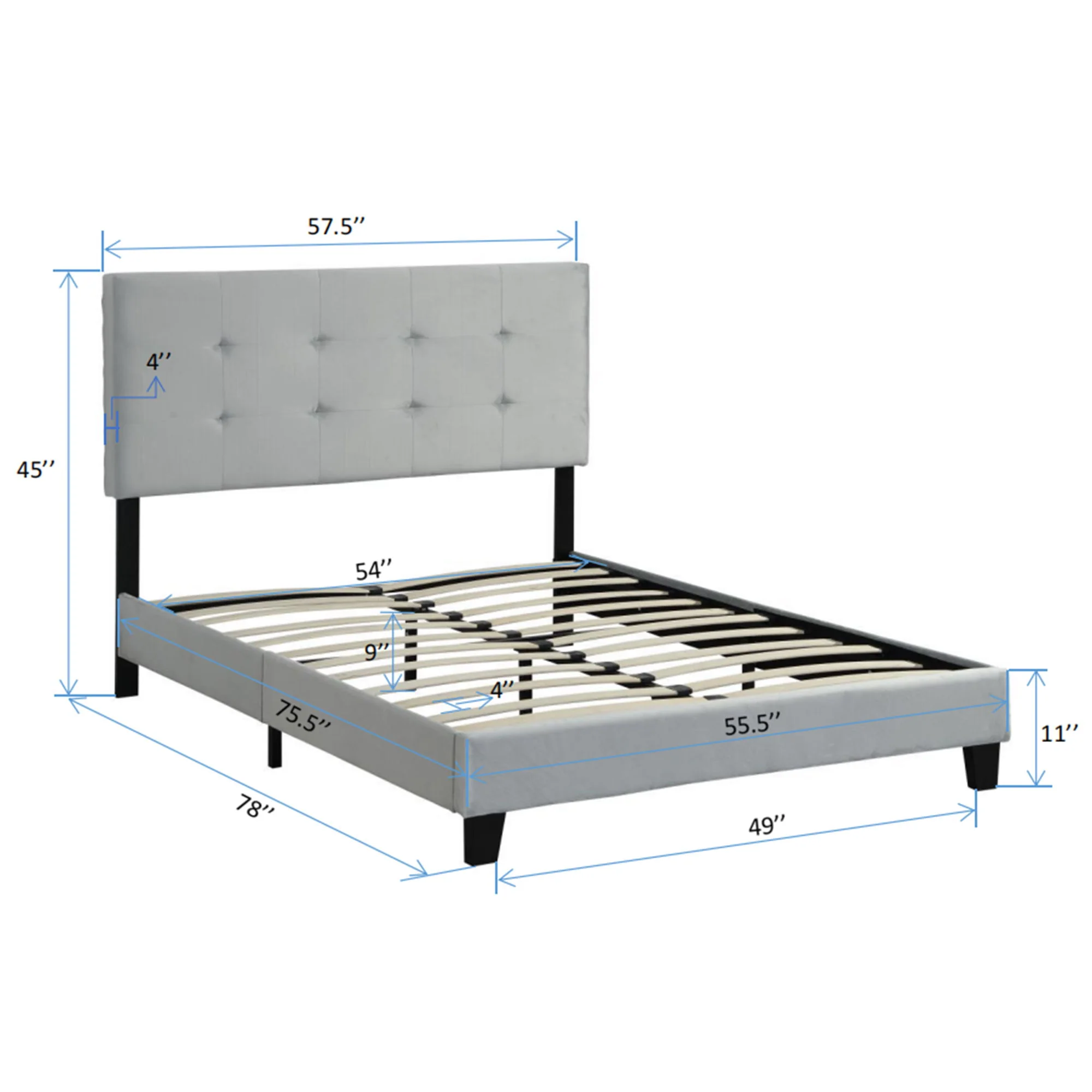Full Size Upholstered Platform Bed Frame With Tufted Headboard, Strong Wood Slat Support - Gray - Image 5